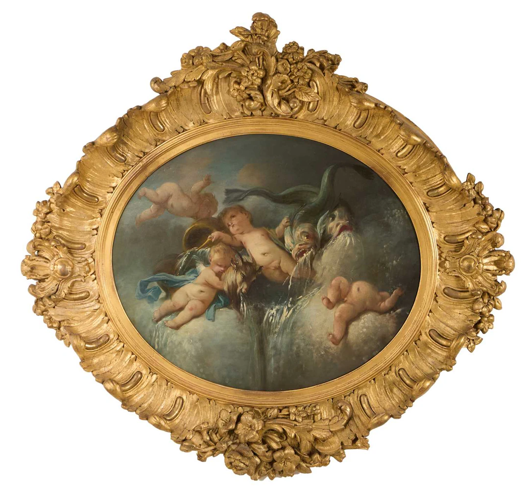 Manner of Francois Boucher Study for a ceiling, with frolicking cherubs