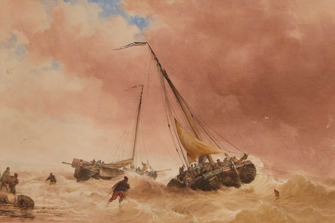 Dutch School, 19th century Dutch fishing boats offshore