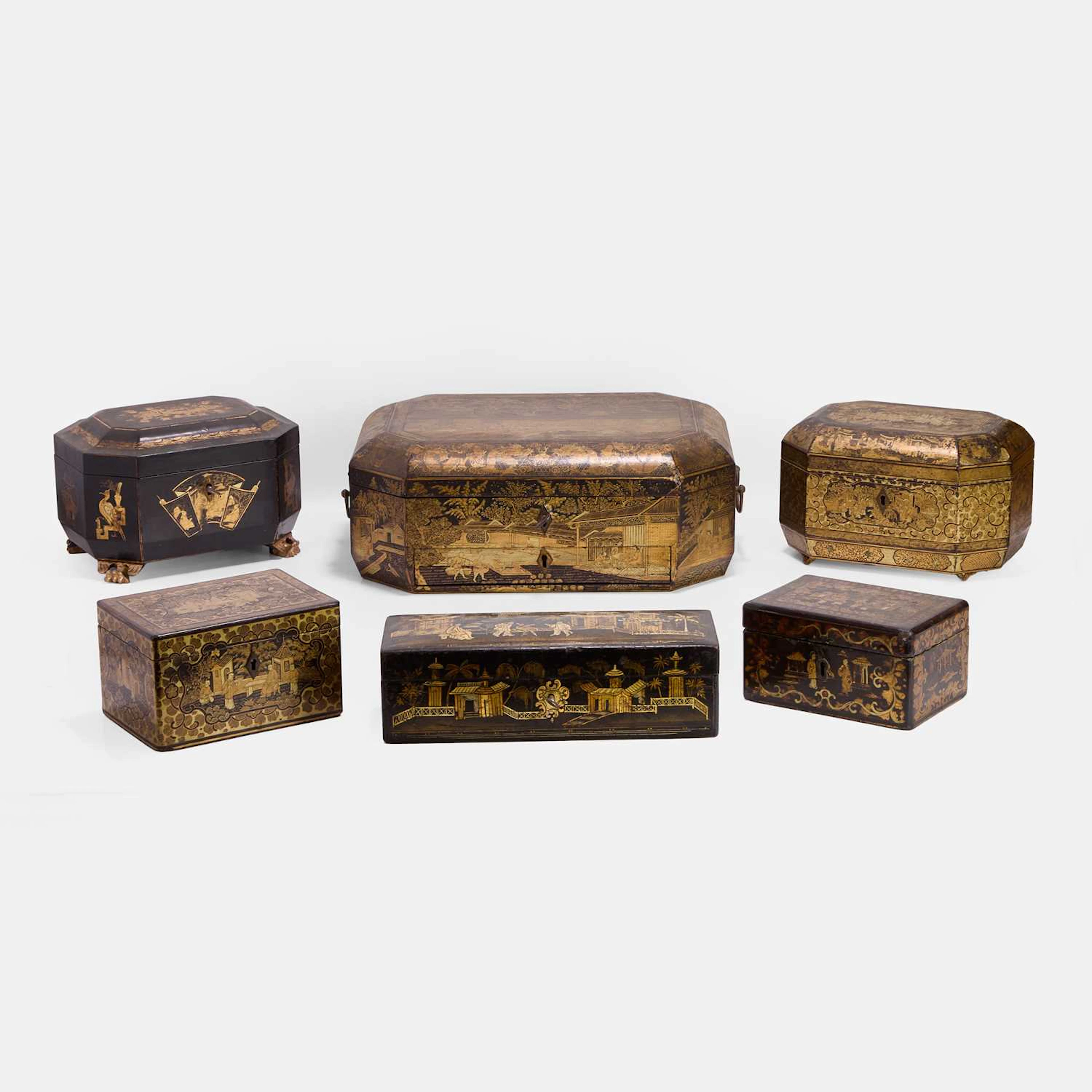 A collection of Chinese export lacquered boxes 19th century