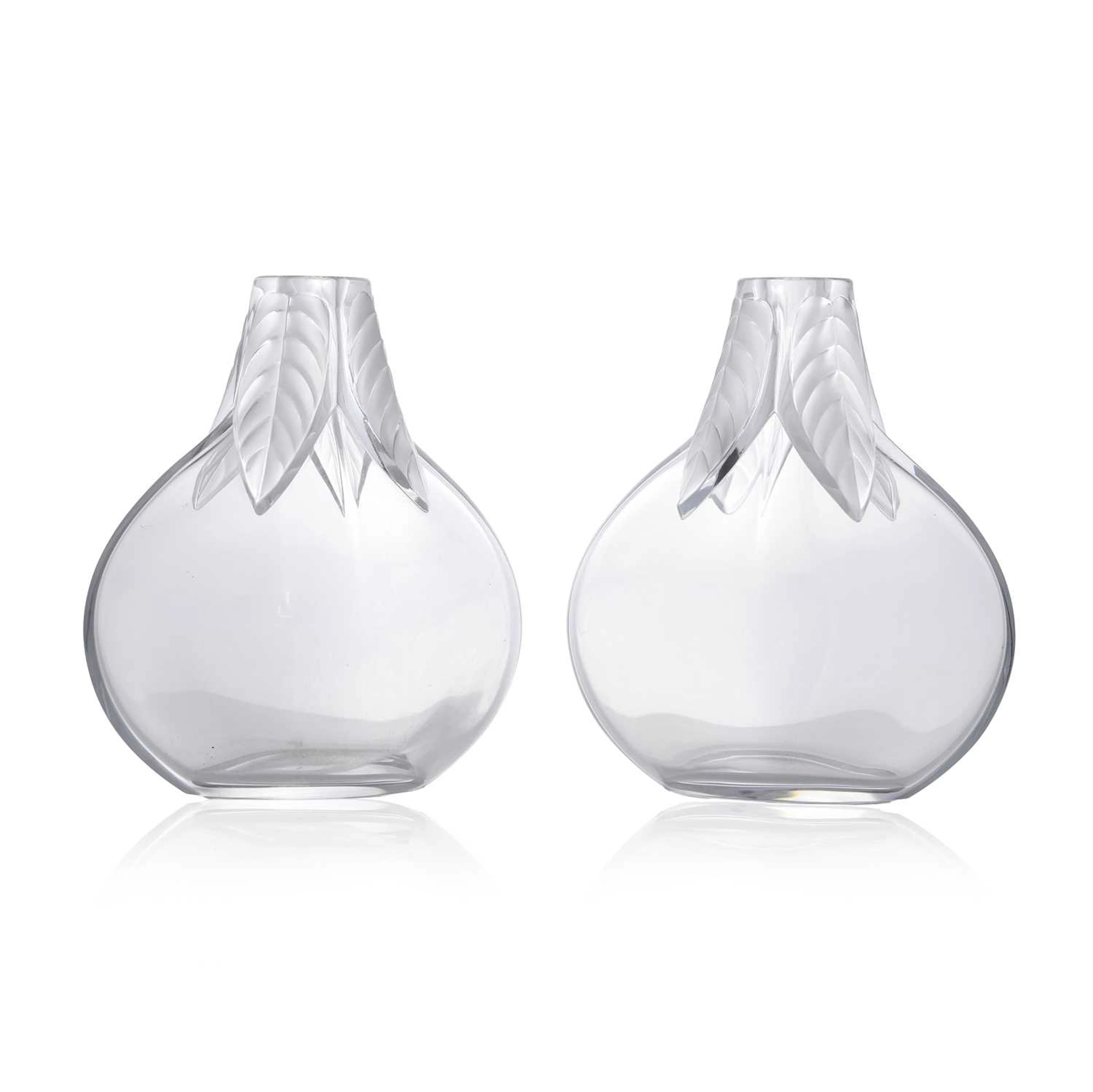 A pair of Lalique 'Osumi' pattern vases of recent manufacture, French