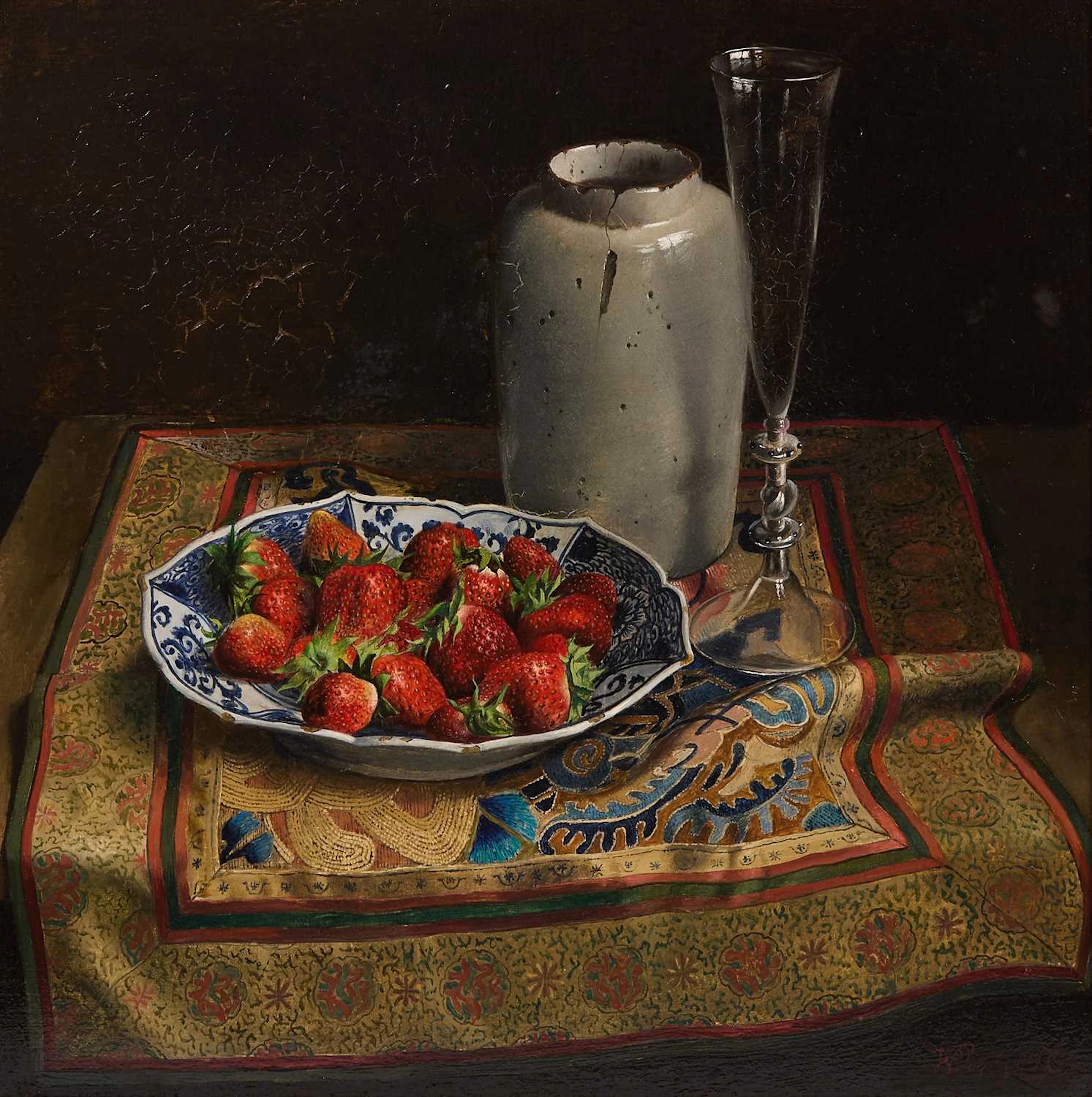 ▲ Willem Dolphyn (Belgian, 1935-2016) Still life of a dish of strawberries