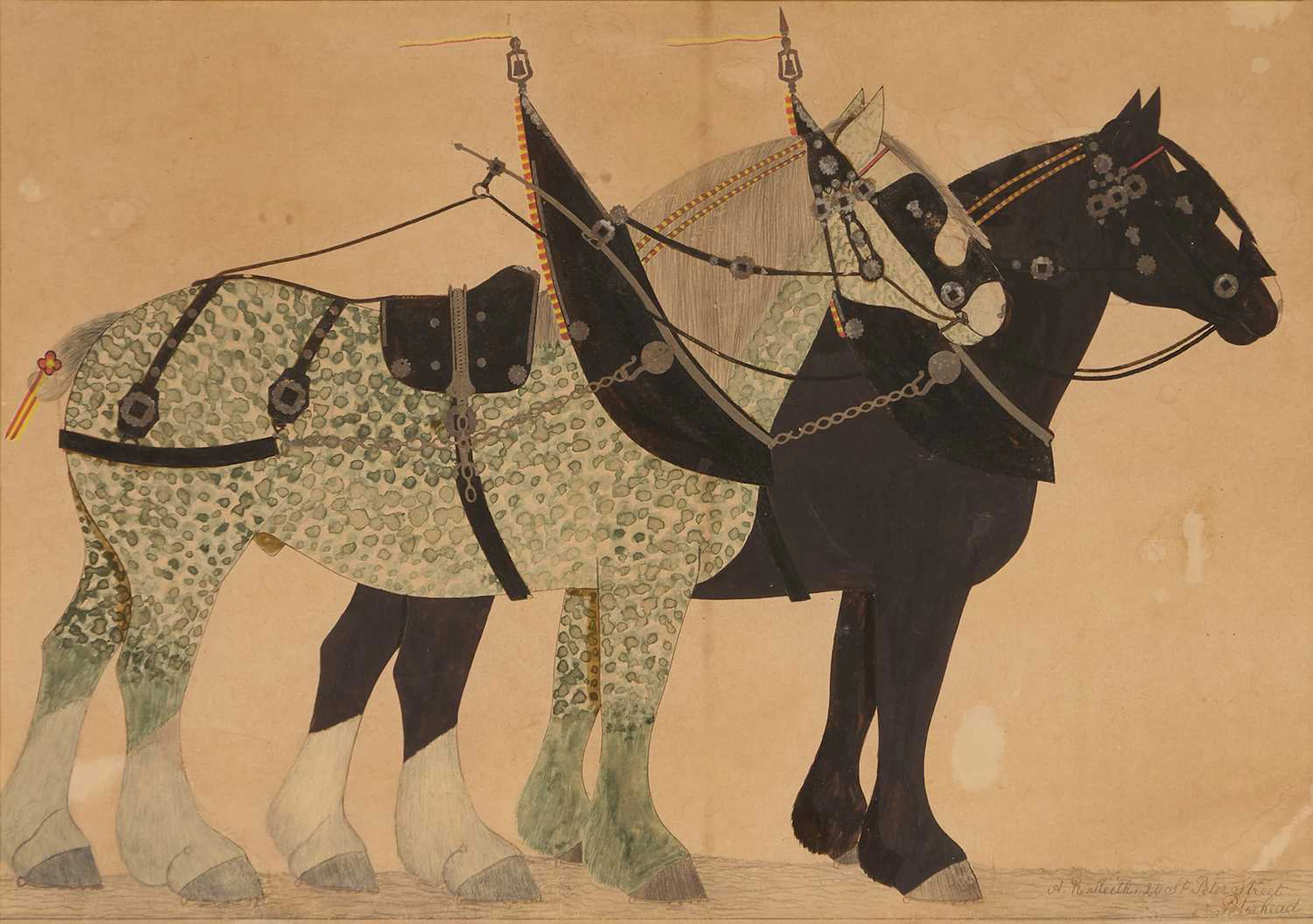 A R Keith (20th century) A study of two shire horses