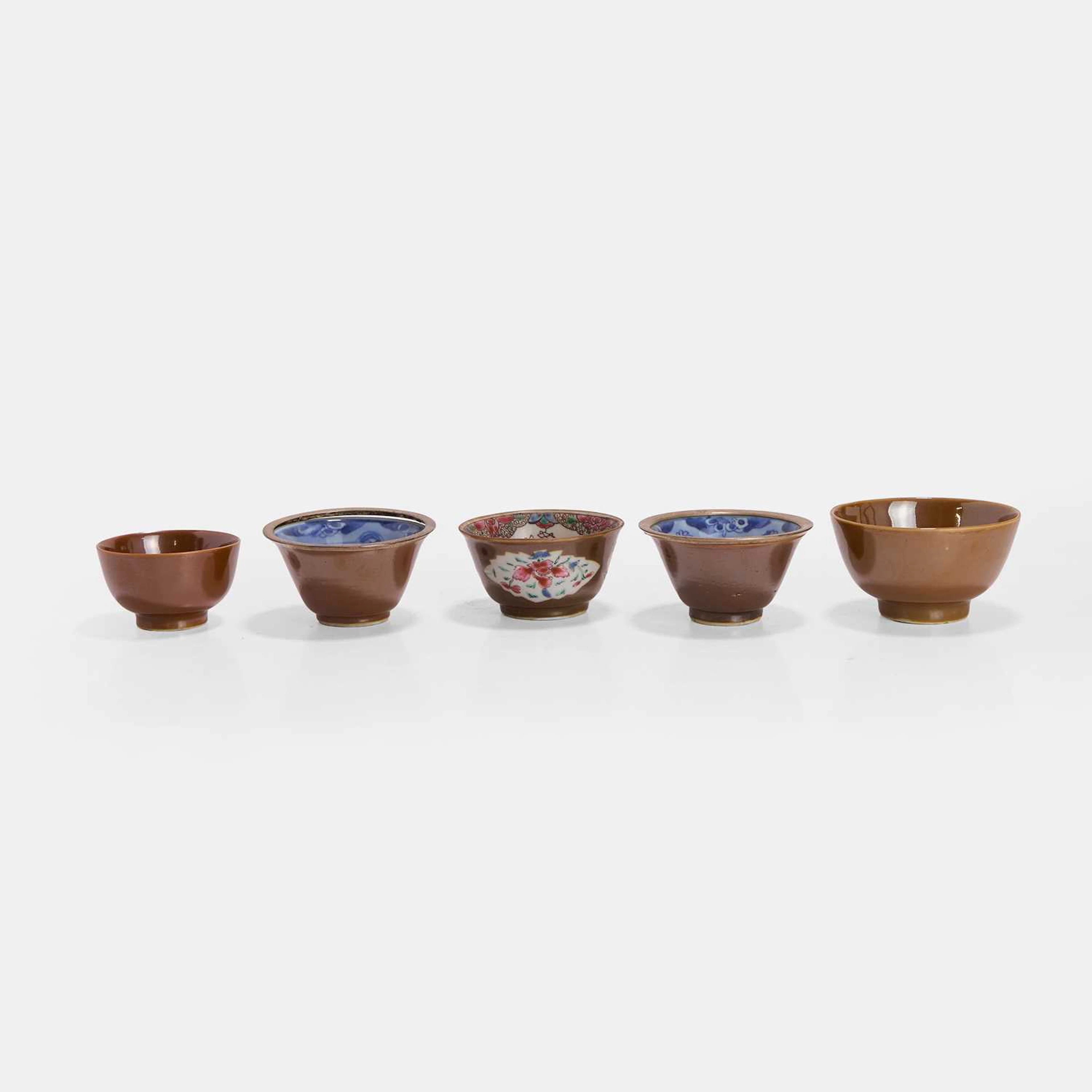 A group of five Chinese café-au-lait-glazed cups Qing dynasty (1644-1911)