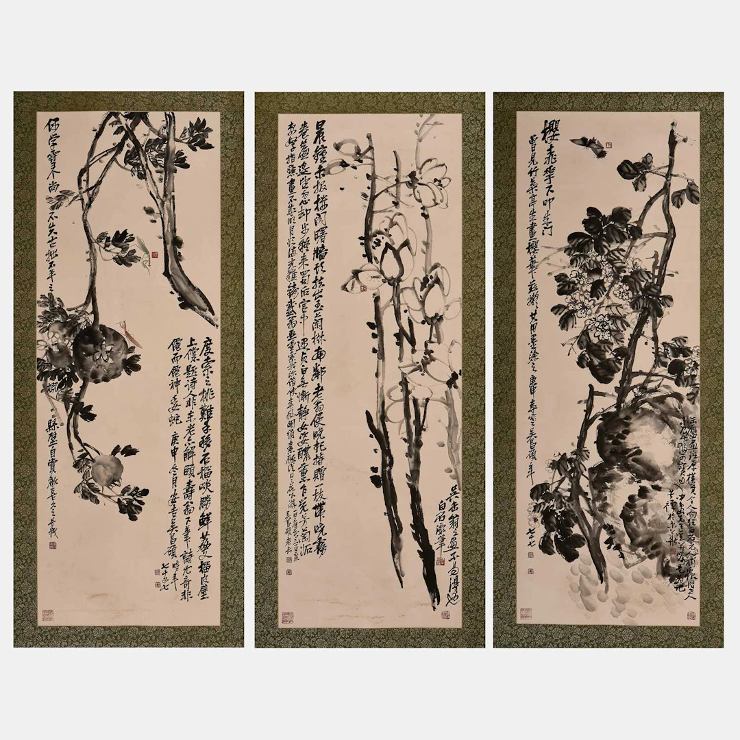 Three Chinese gouache paintings 20th century