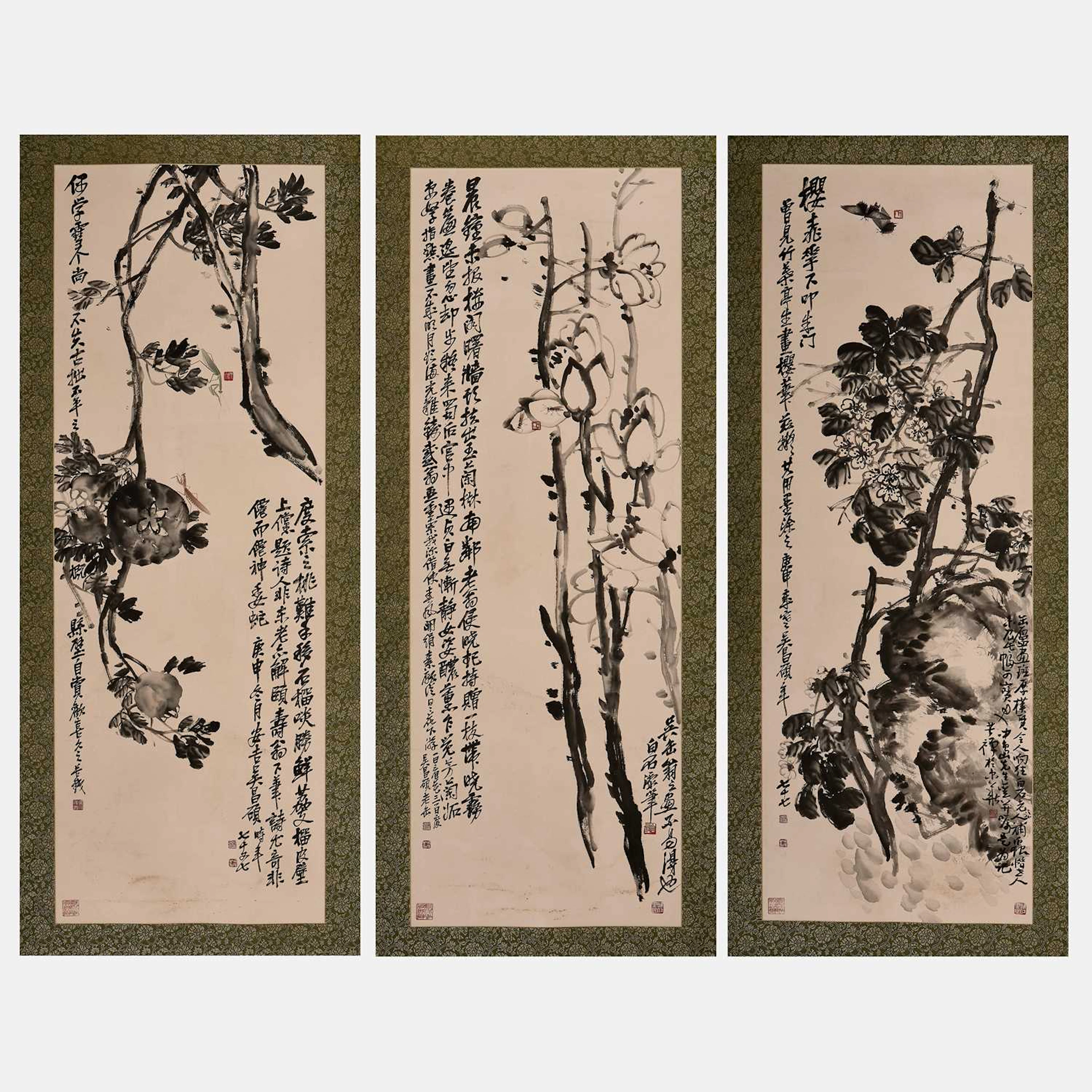 Three Chinese gouache paintings 20th century