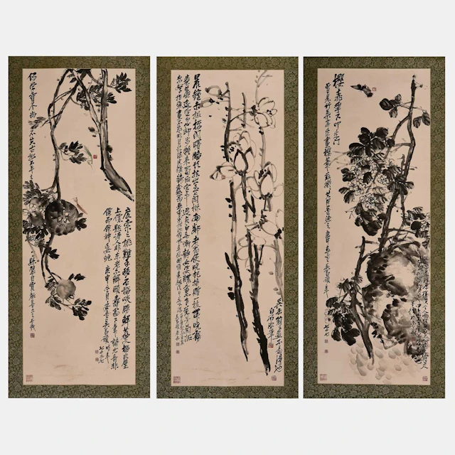 Three Chinese gouache paintings 20th century