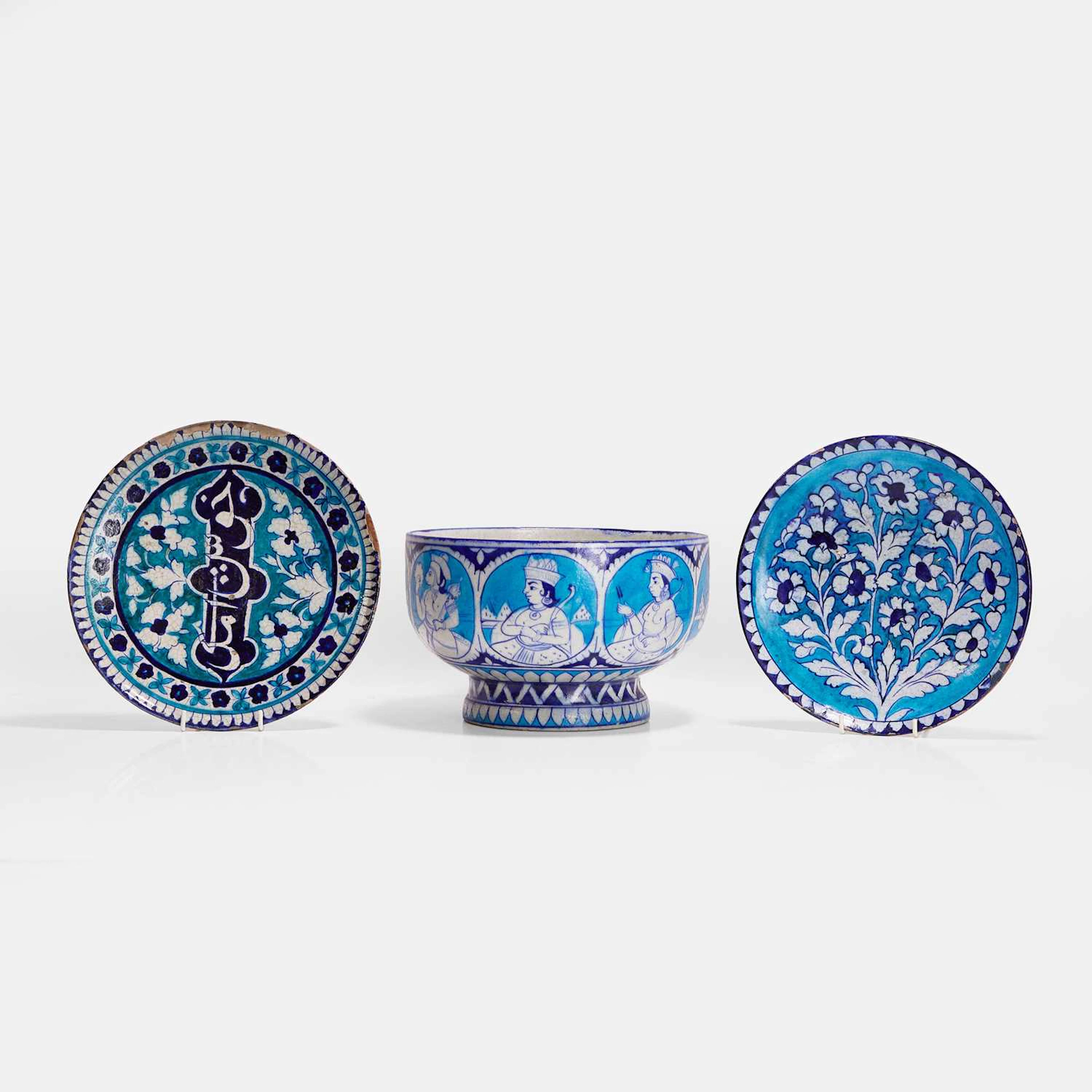 Two Multan cobalt-blue and turquoise glazed pottery dishes 19th century