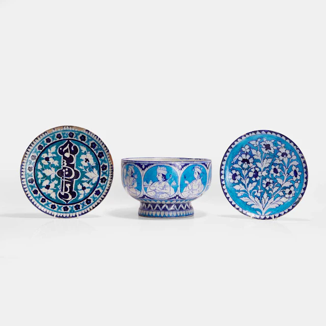 Two Multan cobalt-blue and turquoise glazed pottery dishes 19th century