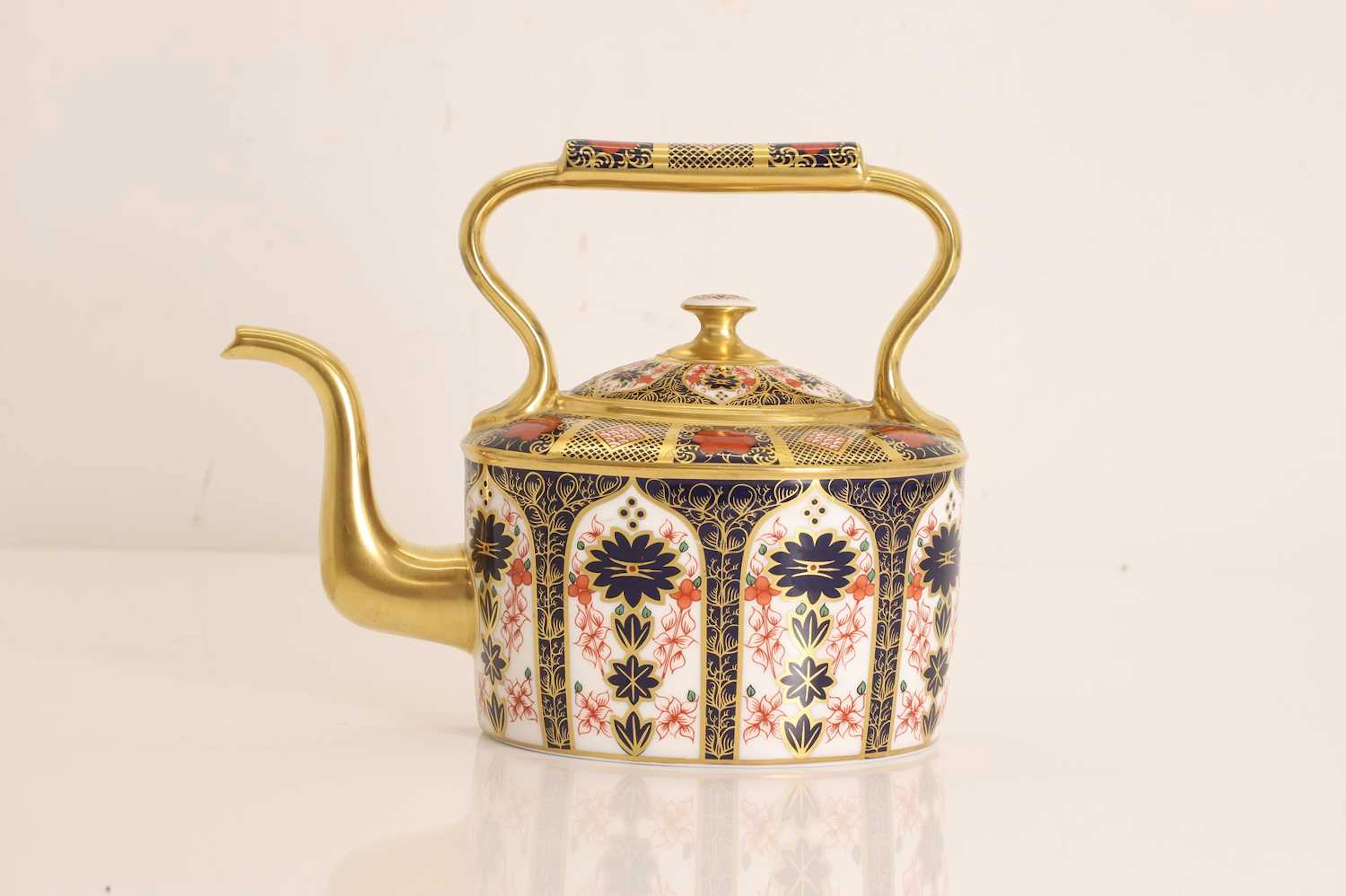 A Royal Crown Derby Imari palette porcelain teapot kettle 20th century