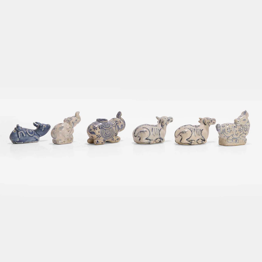 A collection of six Vietnamese blue and white water droppers 16th-17th century