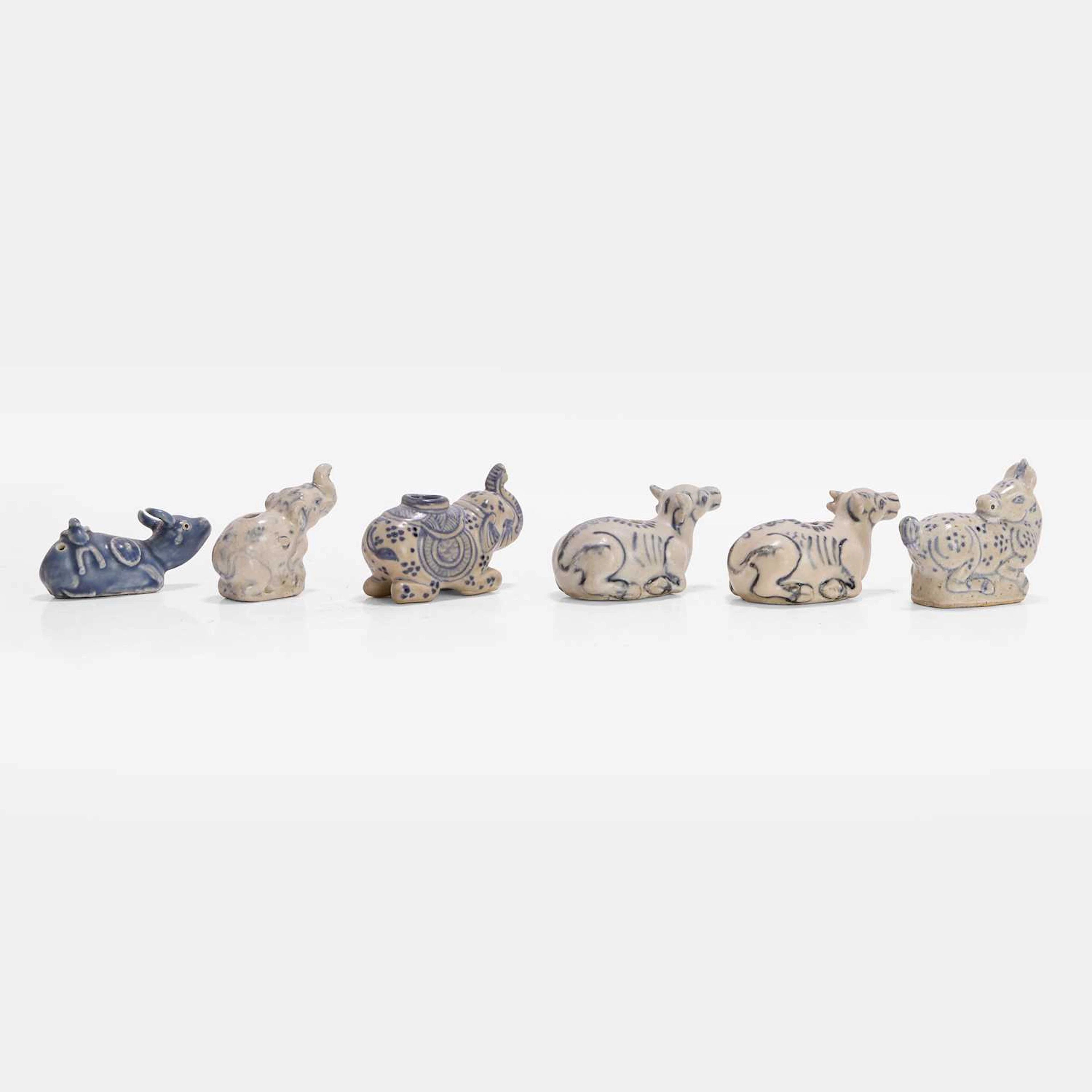A collection of six Vietnamese blue and white water droppers 16th-17th century