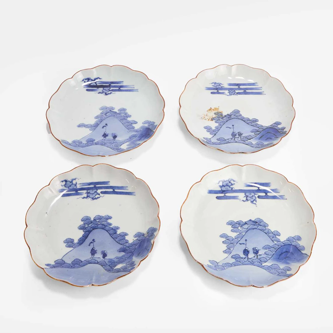 A group of four Japanese Arita blue and white dishes 18th century