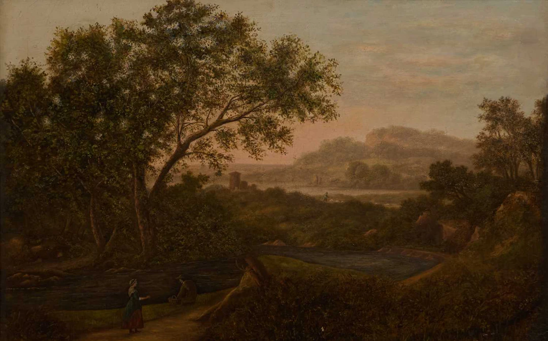 Follower of John Glover A river landscape with figures on a path