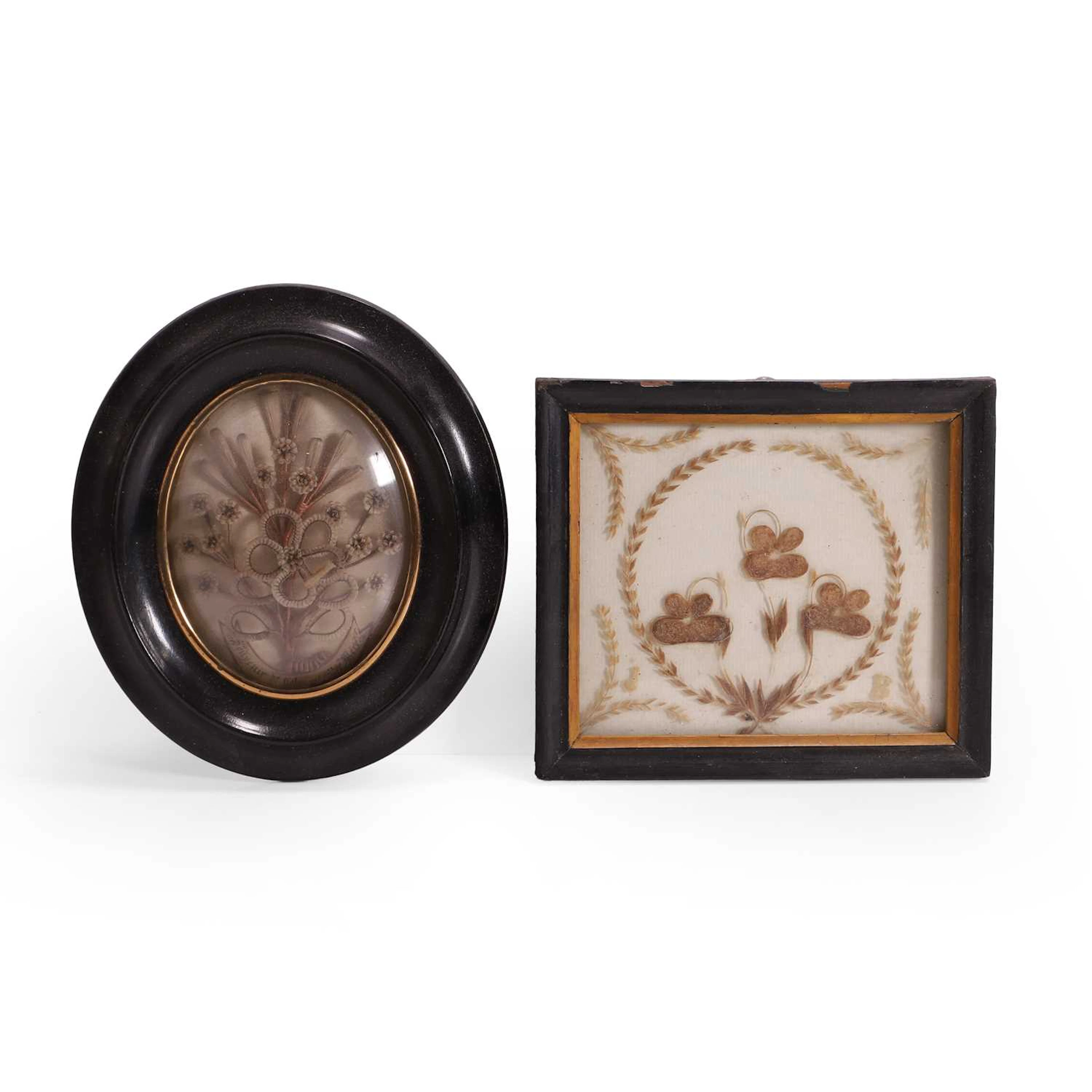 Two hairwork mourning pictures 19th century, French