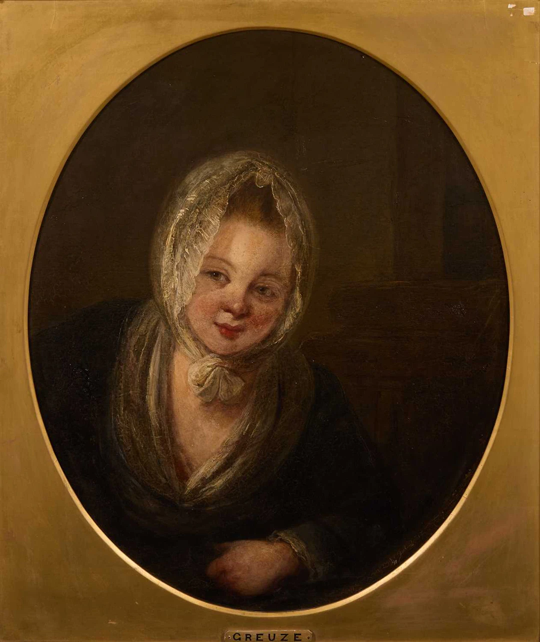 Follower of Jean-Baptiste Greuze Portrait of a young girl wearing a bonnet