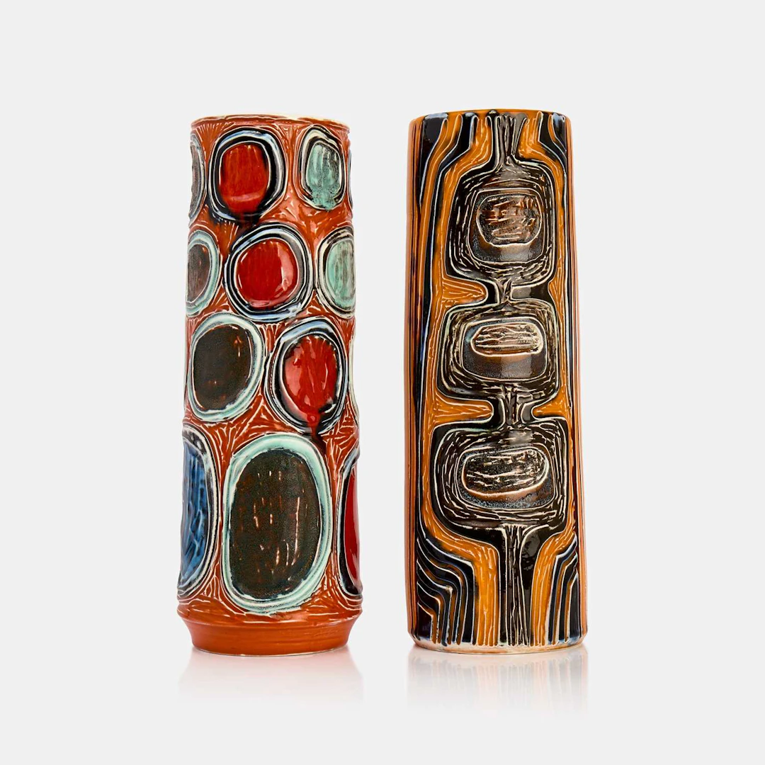 Poole Pottery two cylindrical vases