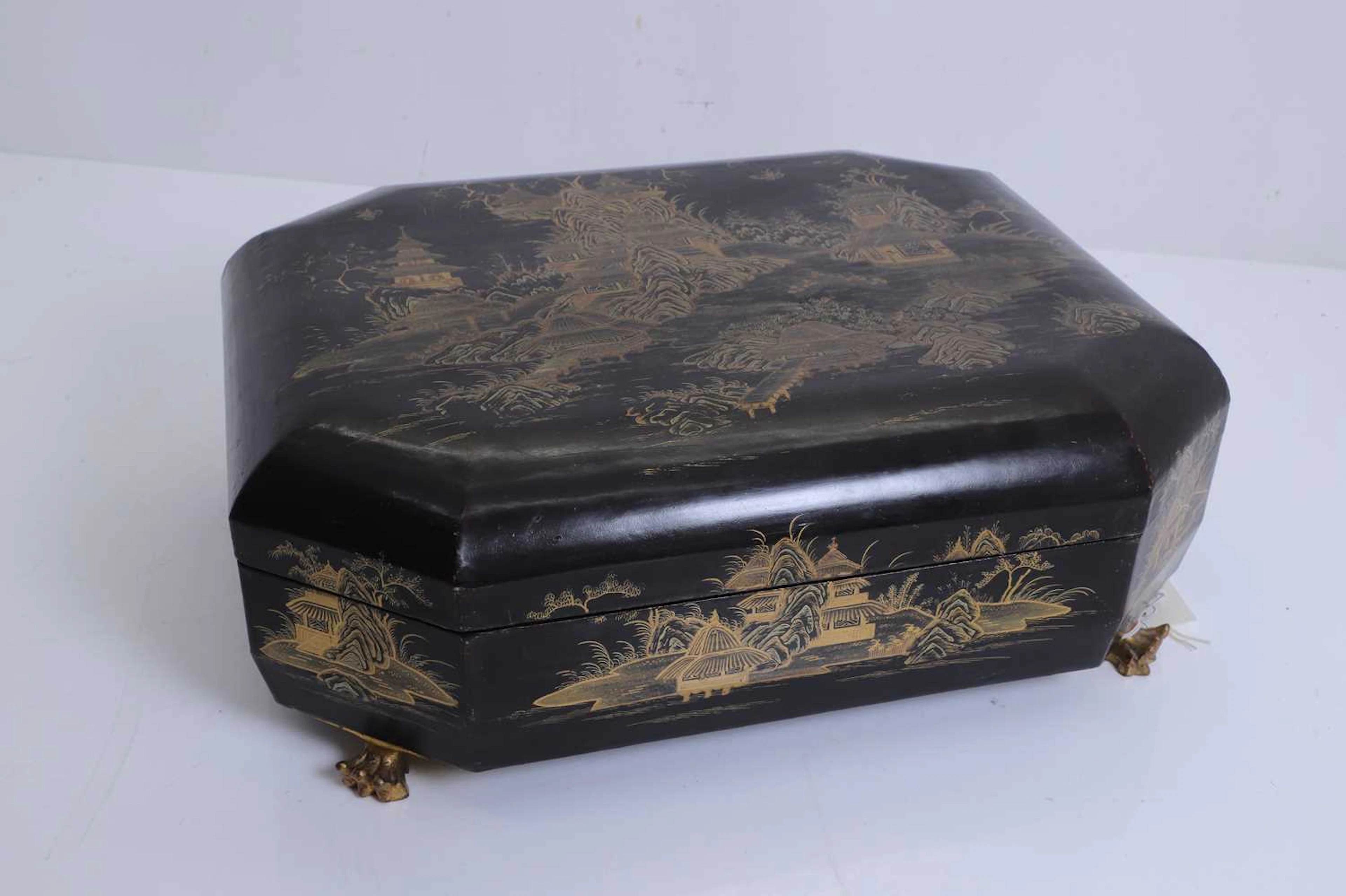 A Chinese export gilt lacquered games box 19th century