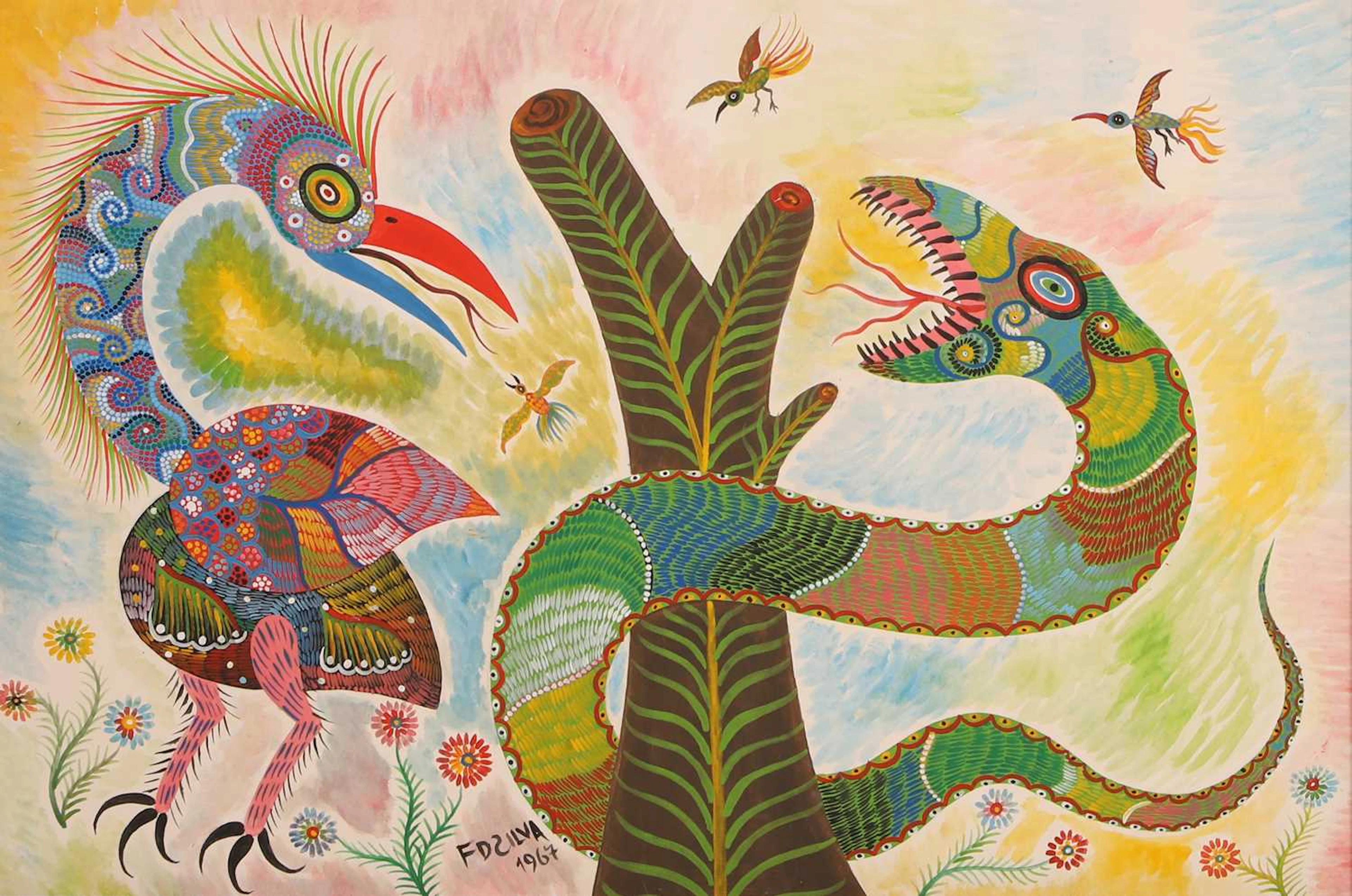 Francisco 'Chico' da Silva (Brazilian, 1910-1985) 'Snake and Fantastic Bird'