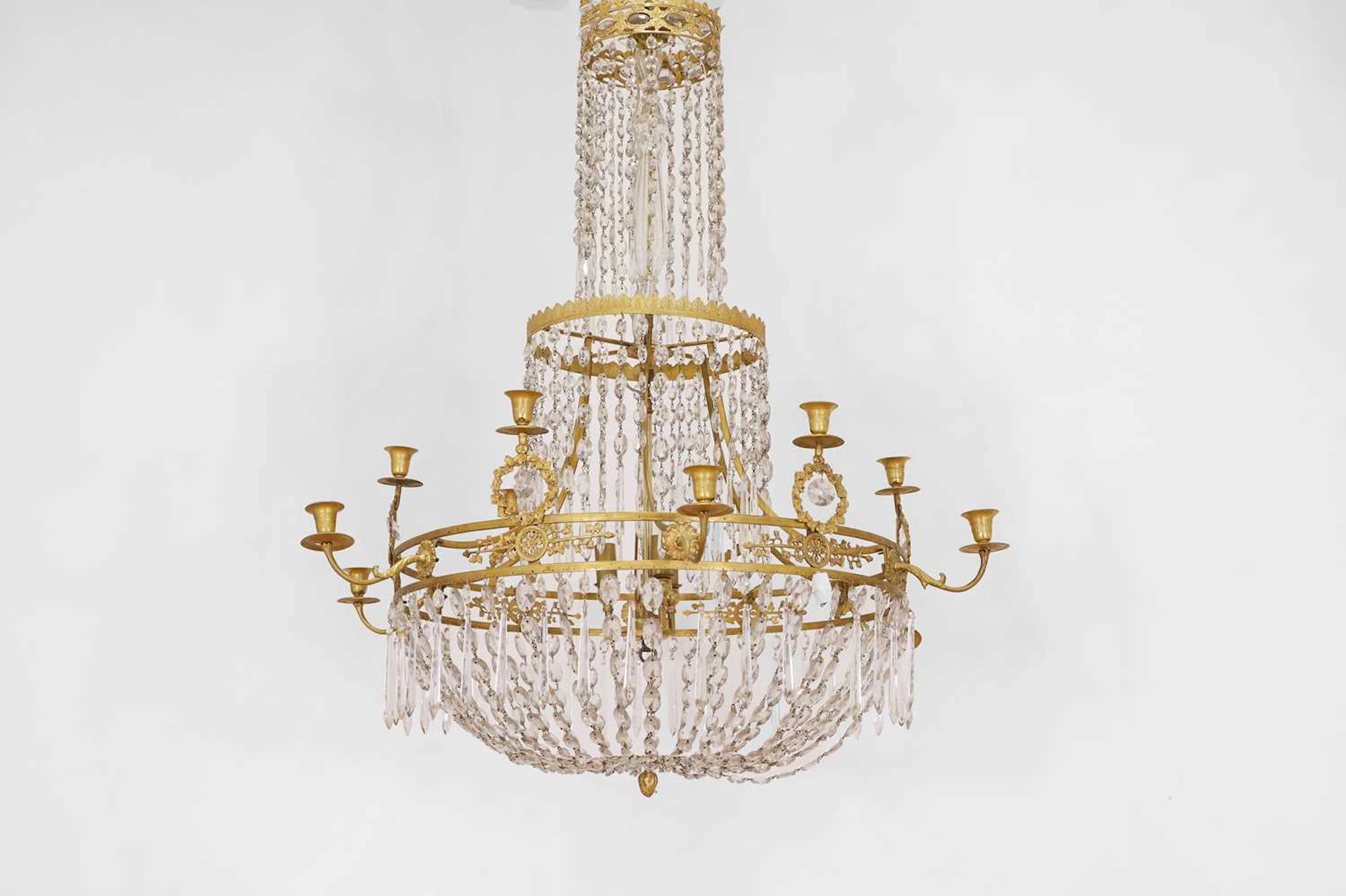 A neoclassical ormolu and cut-glass chandelier