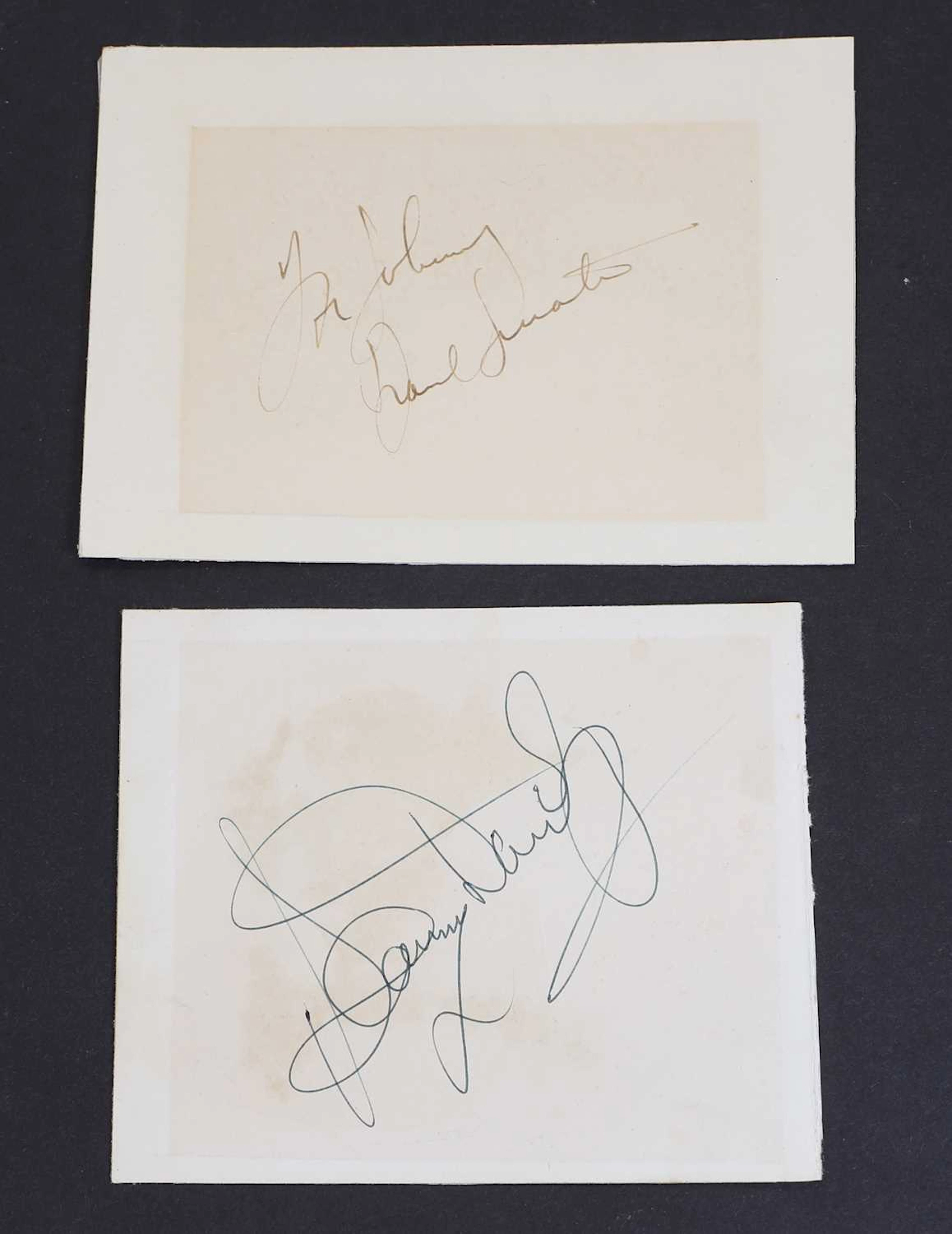 Two autographs of Sammy Davis Jr. and Frank Sinatra