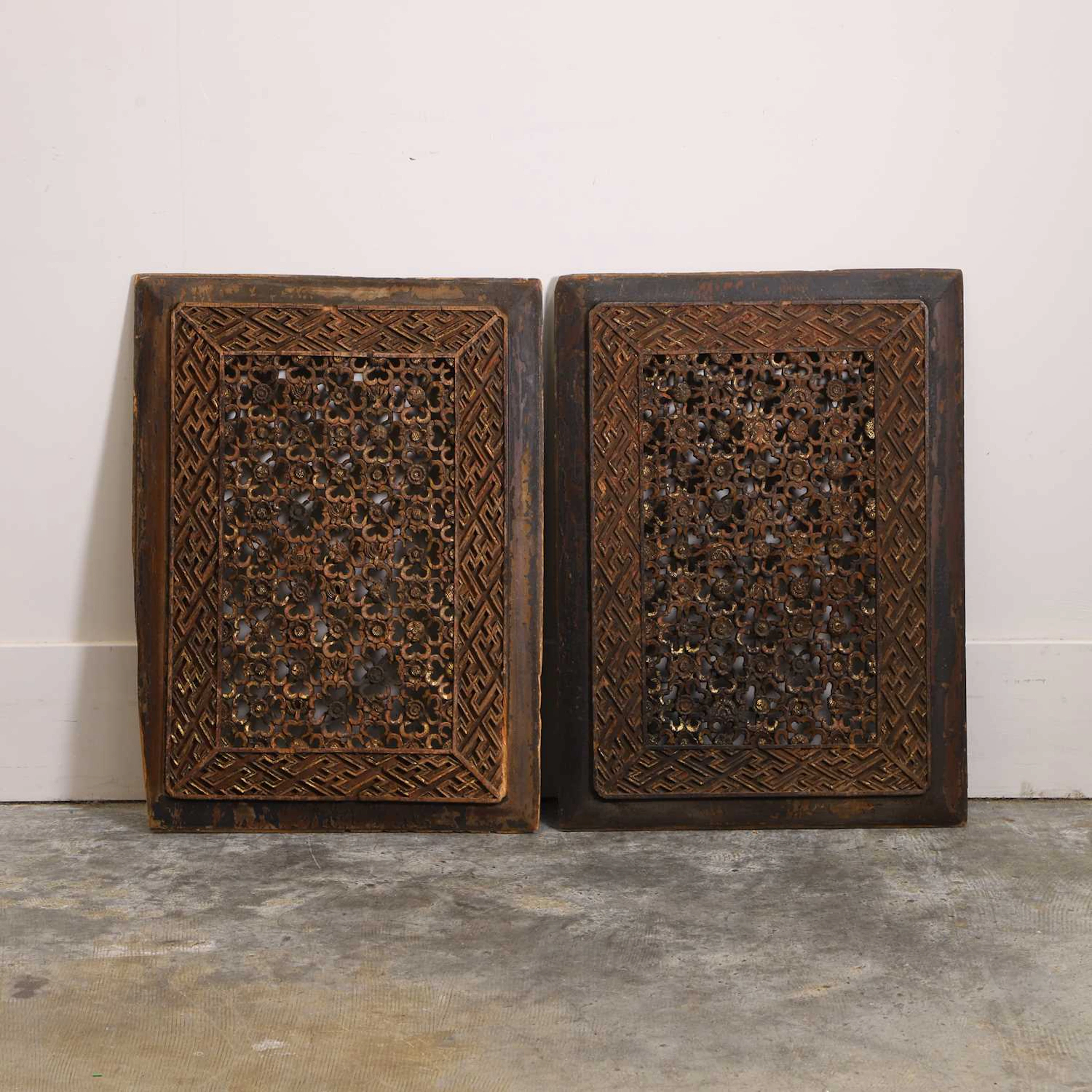 A pair of wooden Chinese panels early 20th century