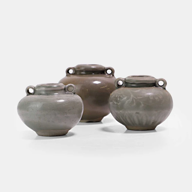 Three Chinese celadon-glazed jarlets Yuan dynasty (1271-1368)