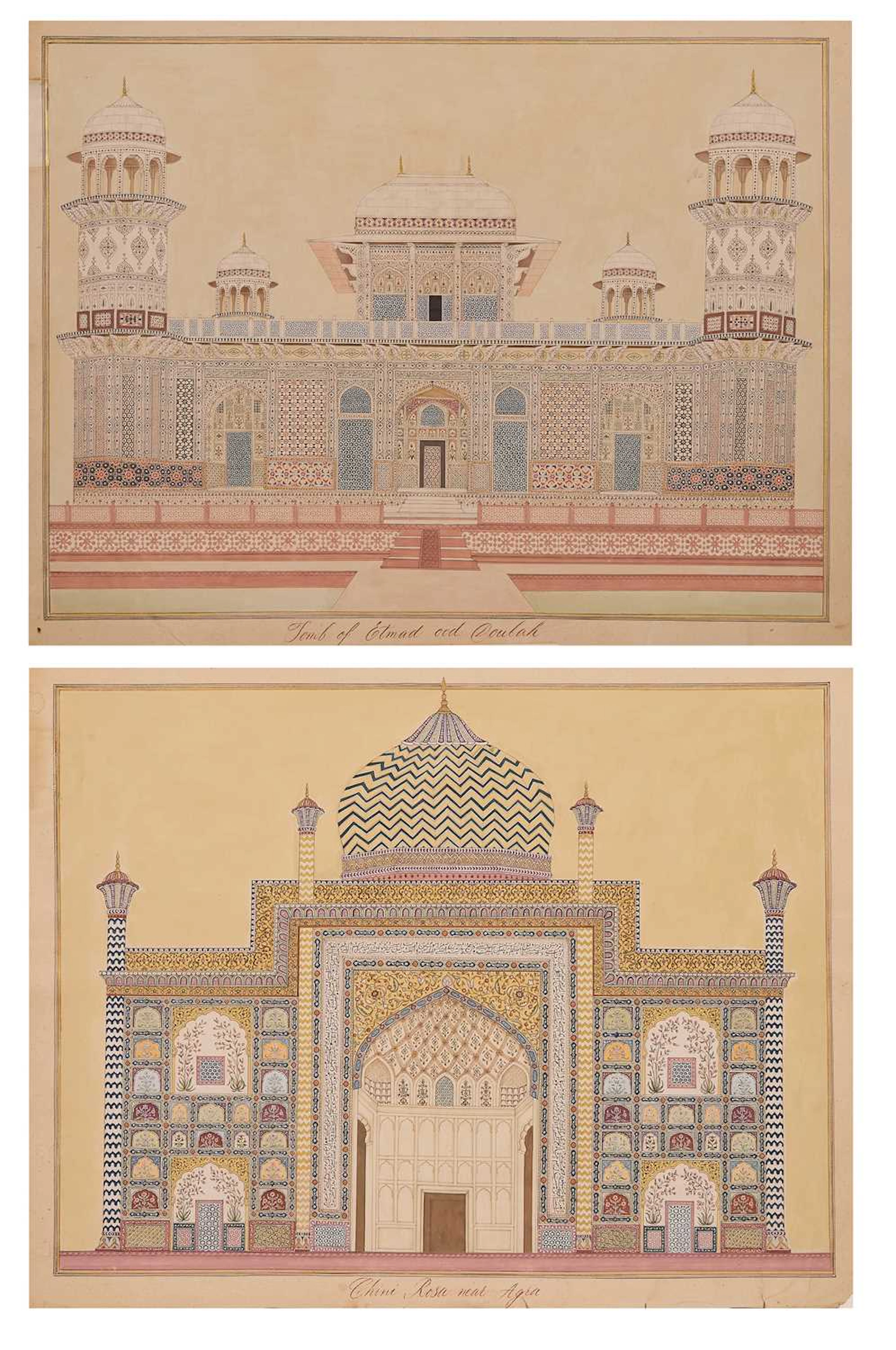 Two large architectural paintings of Indian monuments 19th century