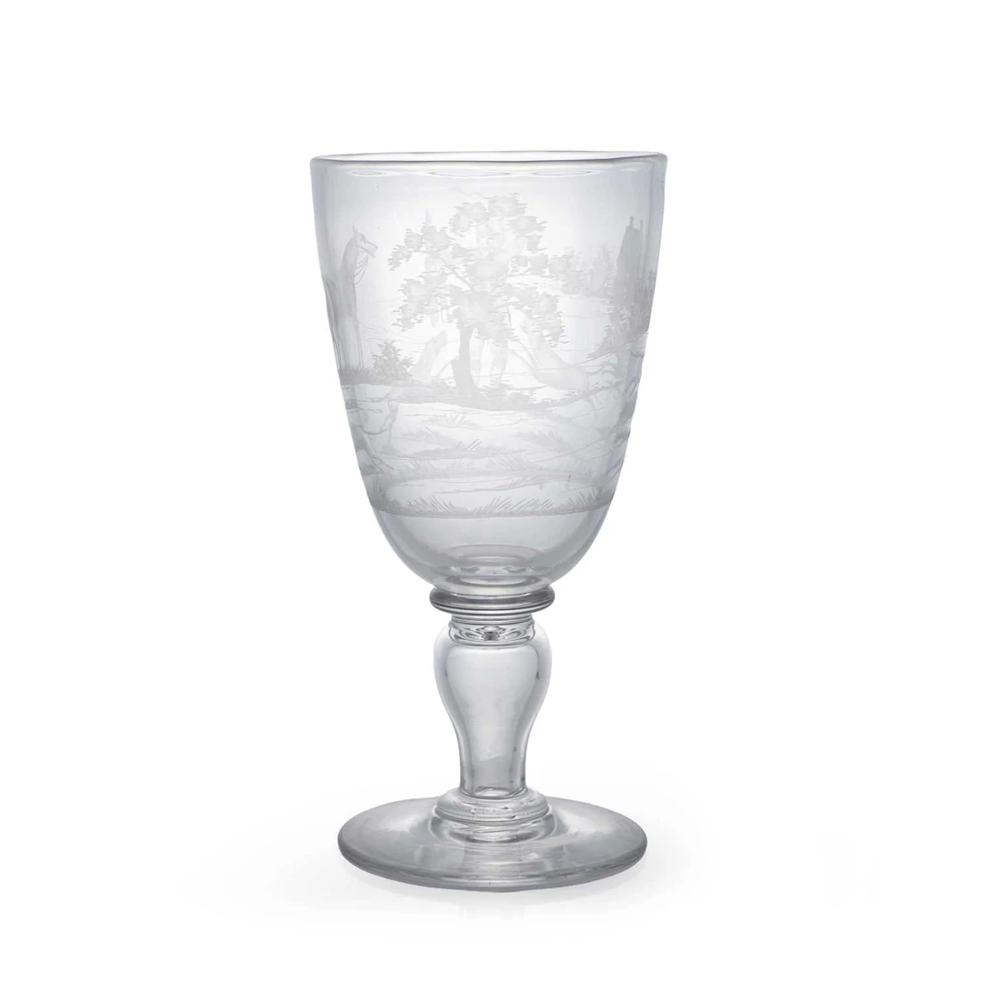 An engraved glass hunting goblet attributed to John Peel 19th century