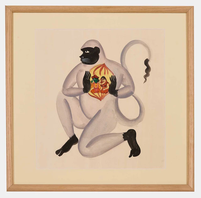 An Indian Kalighat painting of Hanuman circa 1920-40s, Eastern India
