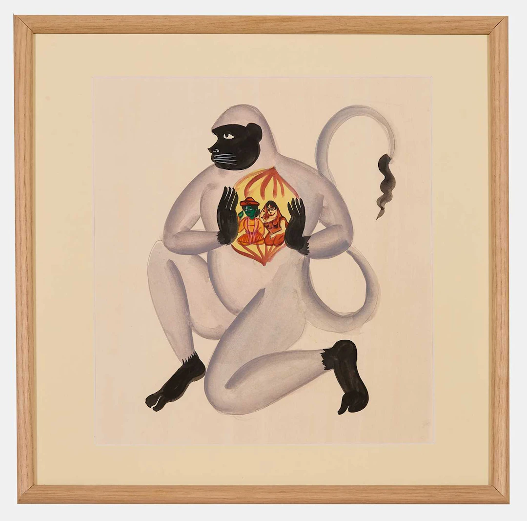 An Indian Kalighat painting of Hanuman circa 1920-40s, Eastern India