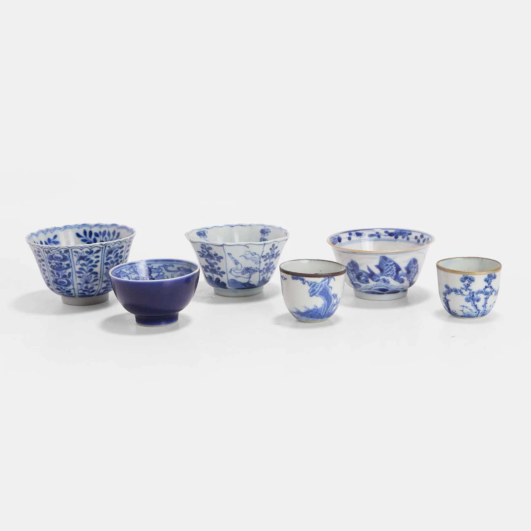 A collection of six blue and white cups Qing dynasty (1644-1911)