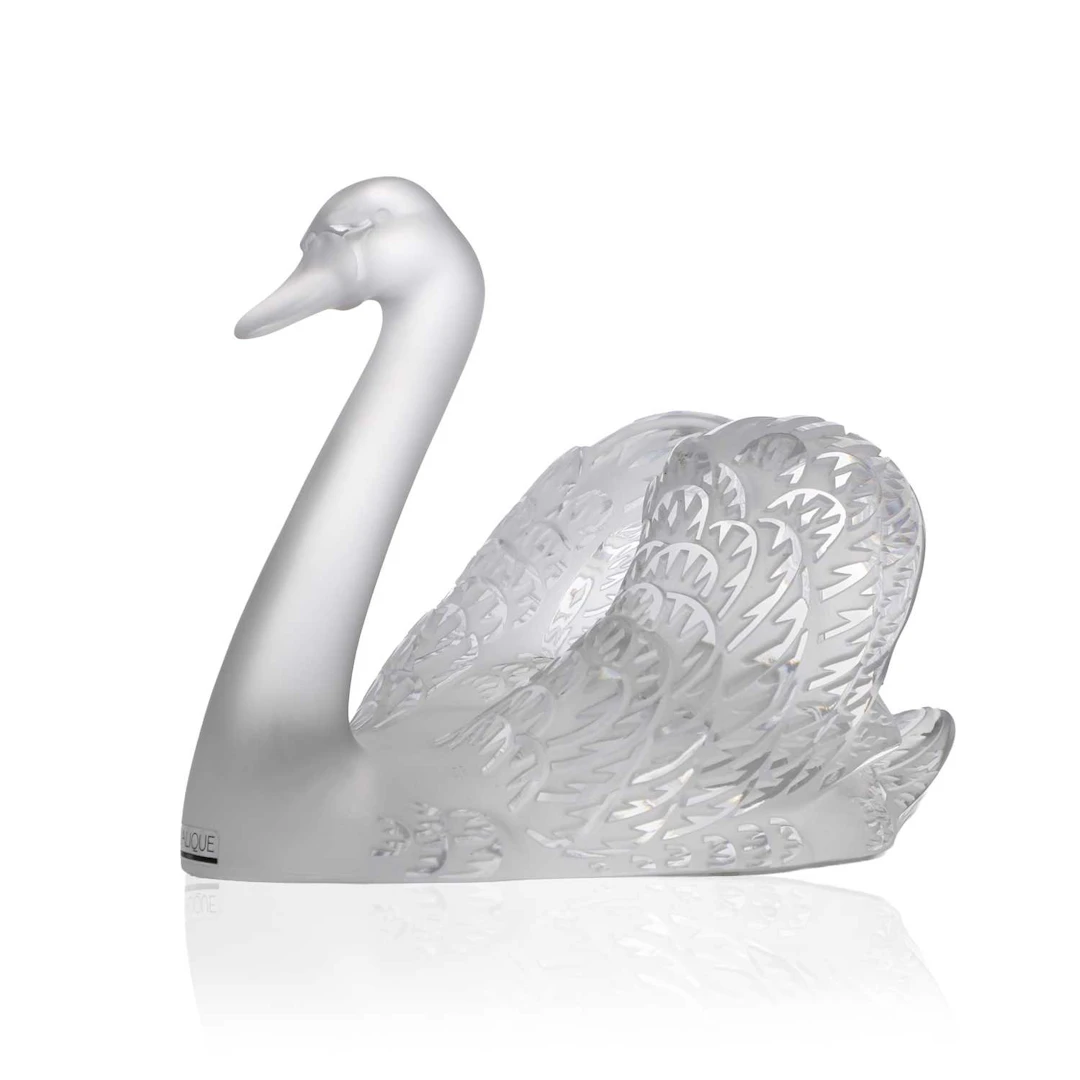 A Lalique 'Swan Head Up' glass figure of recent manufacture, French