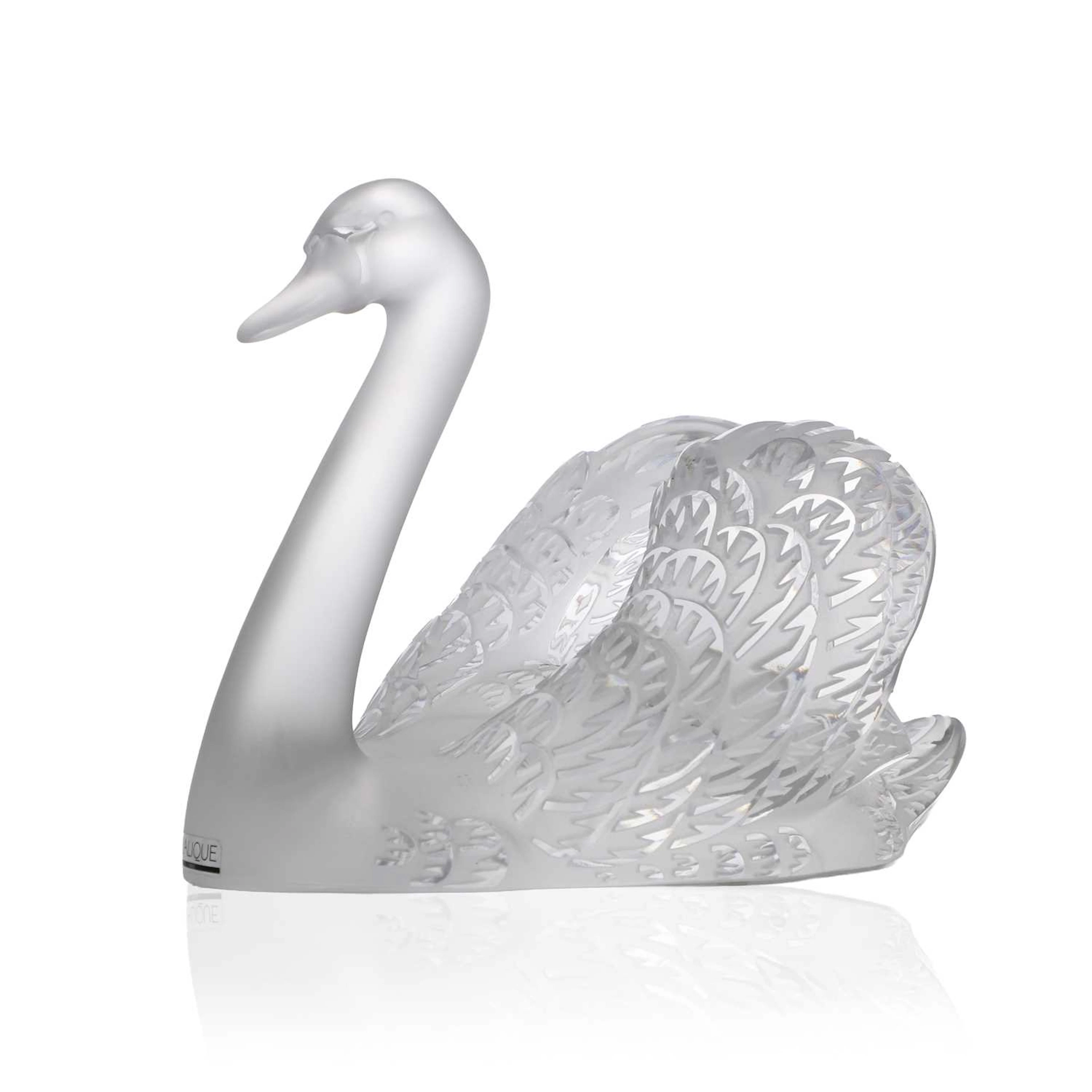 A Lalique 'Swan Head Up' glass figure of recent manufacture, French