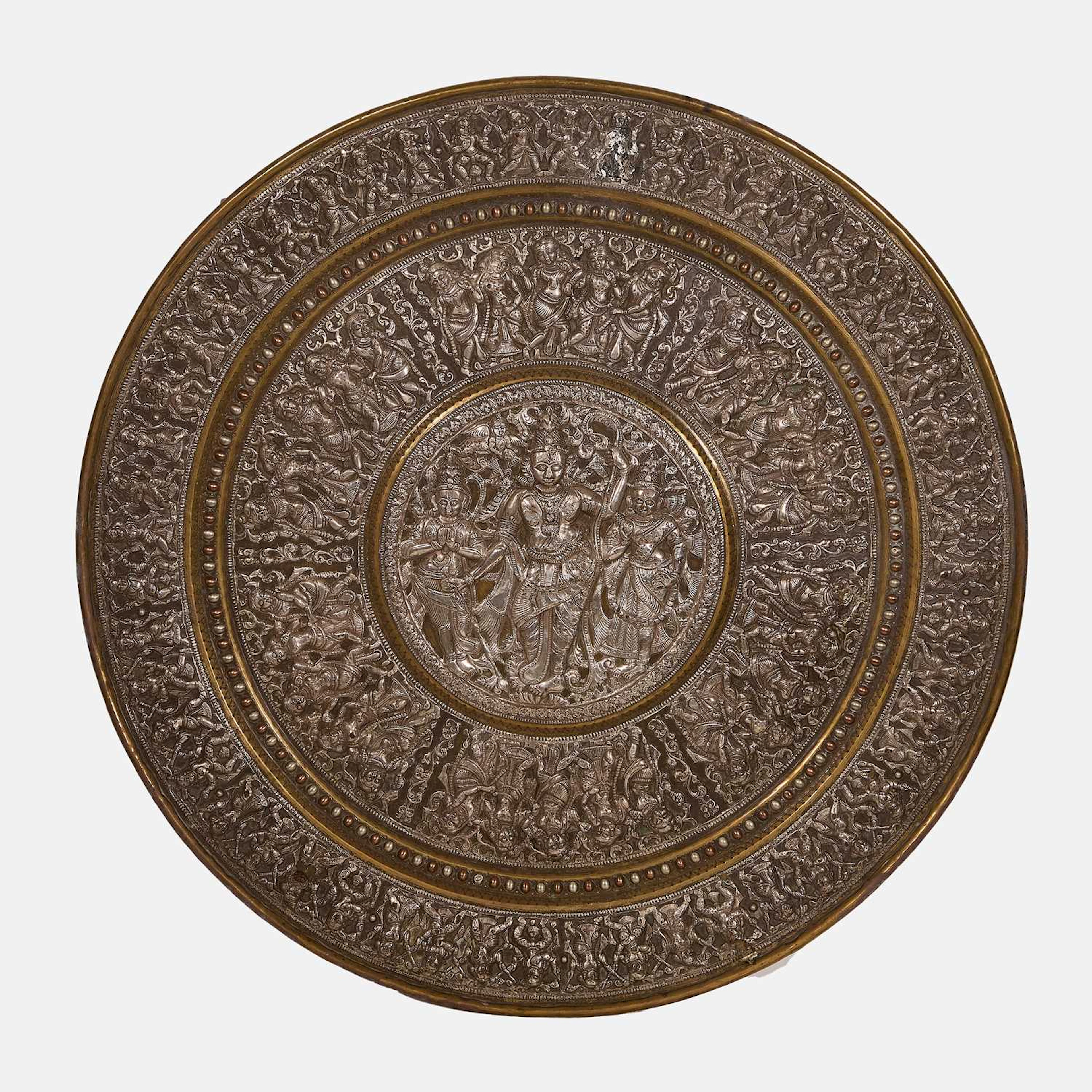 An Indian copper tray overlaid with silver late 19th/early 20th century