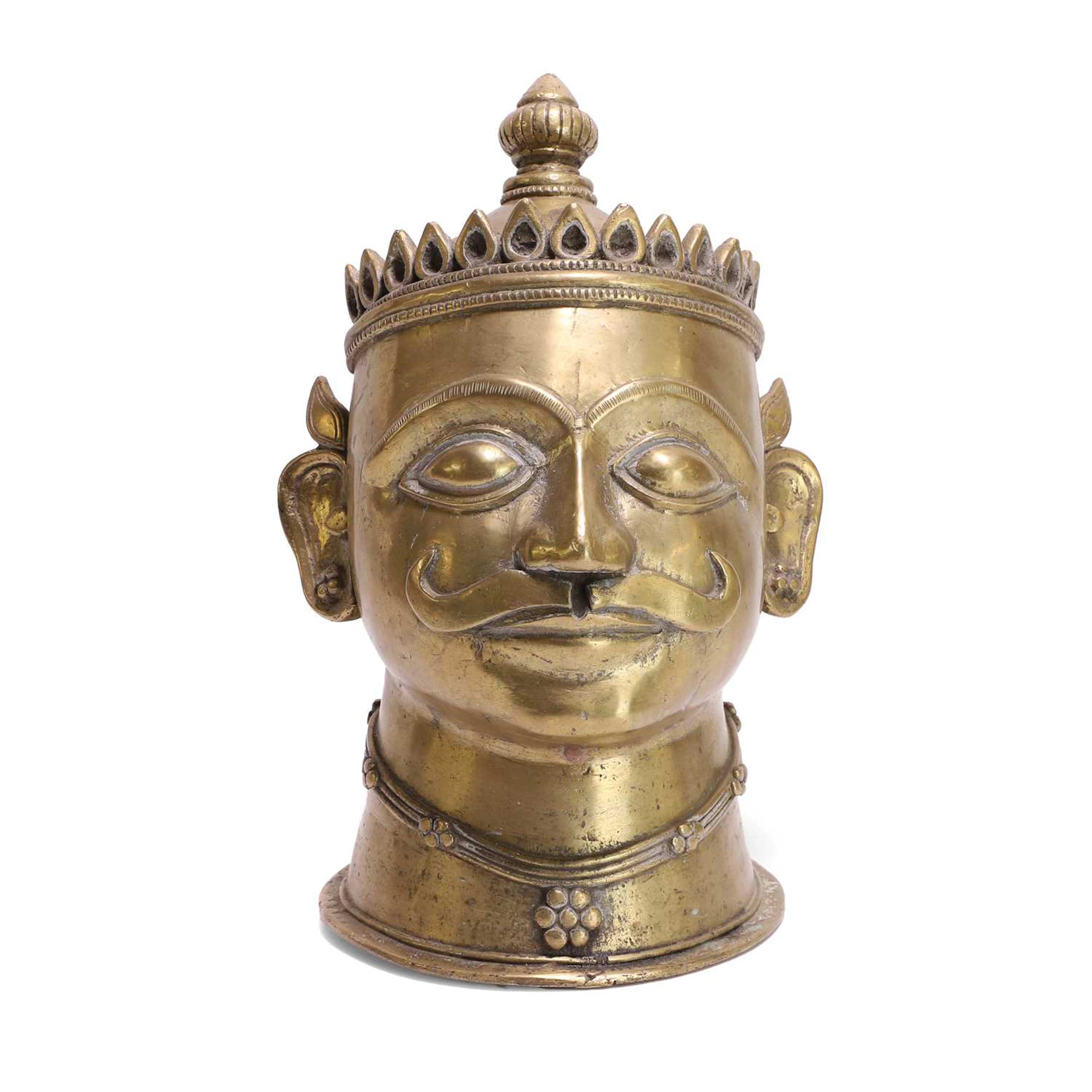 A brass-alloy model Shiva Mukhalingam stupa cover 19th-20th century