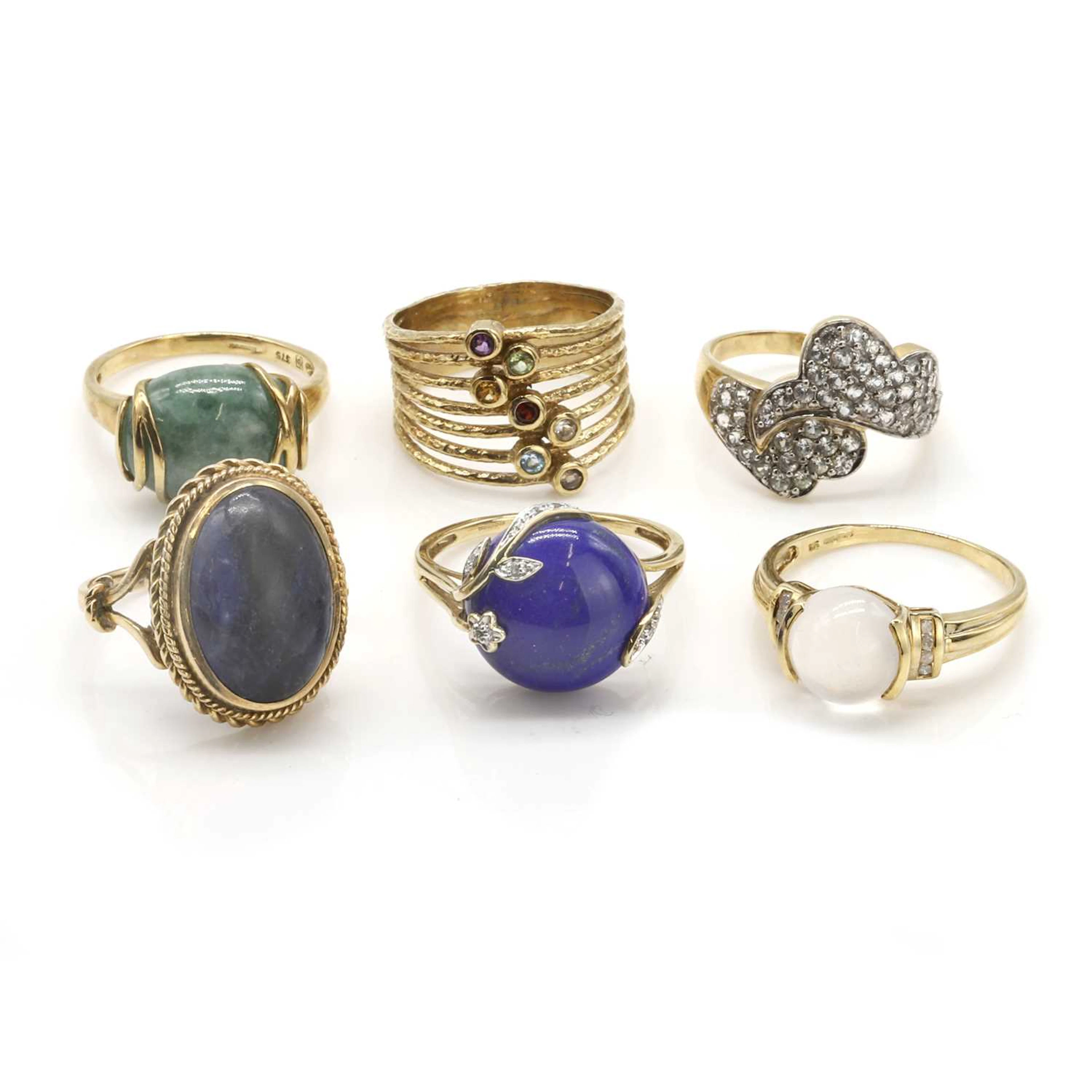 A group of 9ct gold gemstone set rings