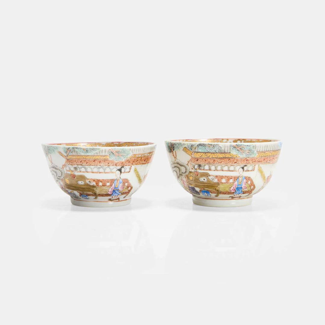 A pair of Chinese export famille rose teacups 18th century