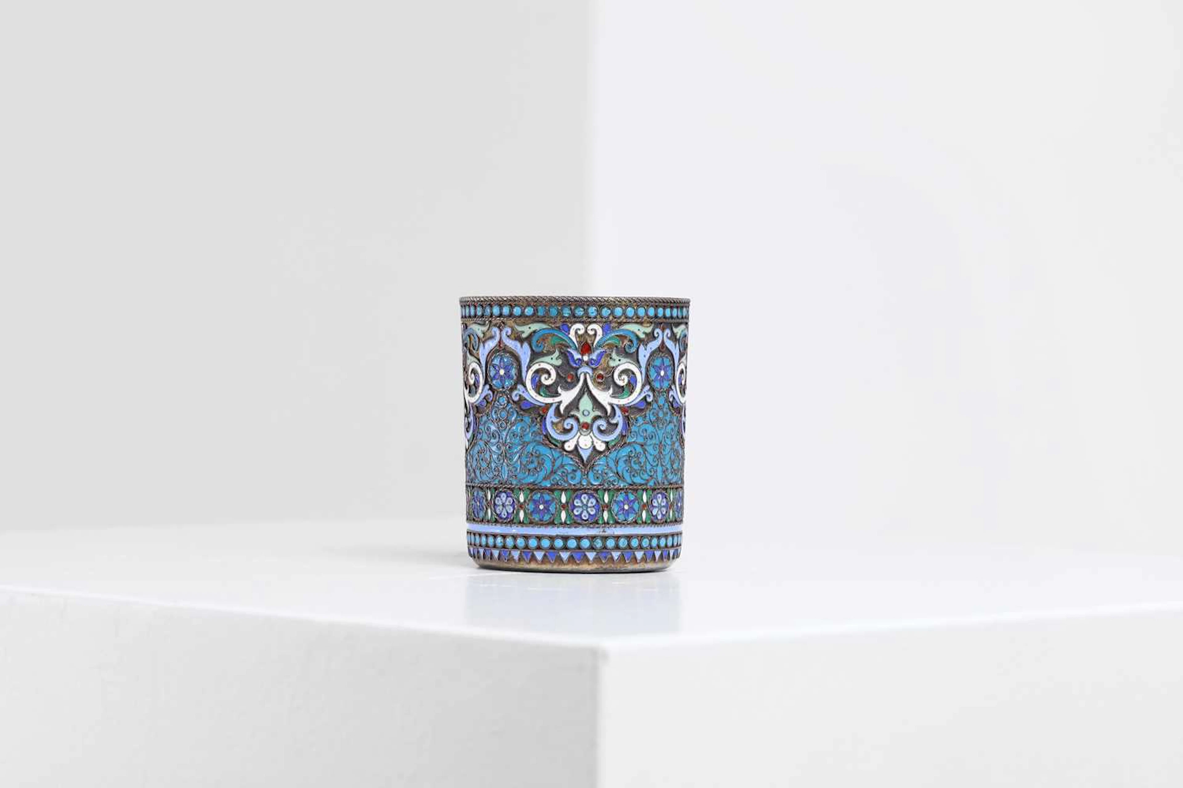 A silver-gilt and cloisonné beaker