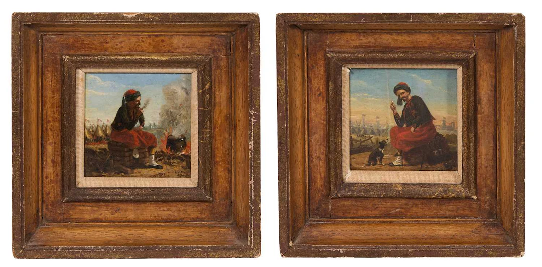 French School, 19th century A Zouave soldier resting before an encampment