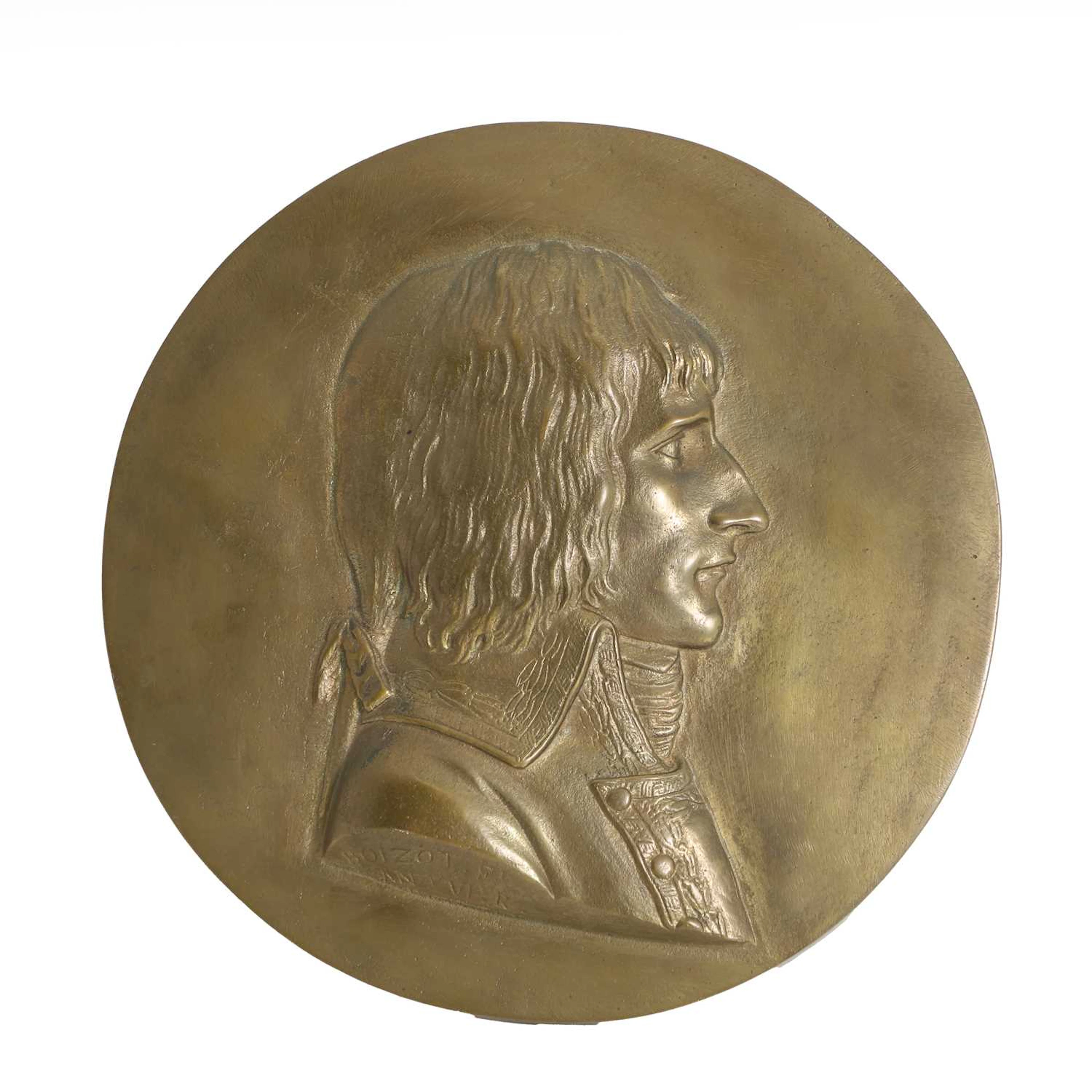 A gilt bronze profile portrait of the young Napoleon as General