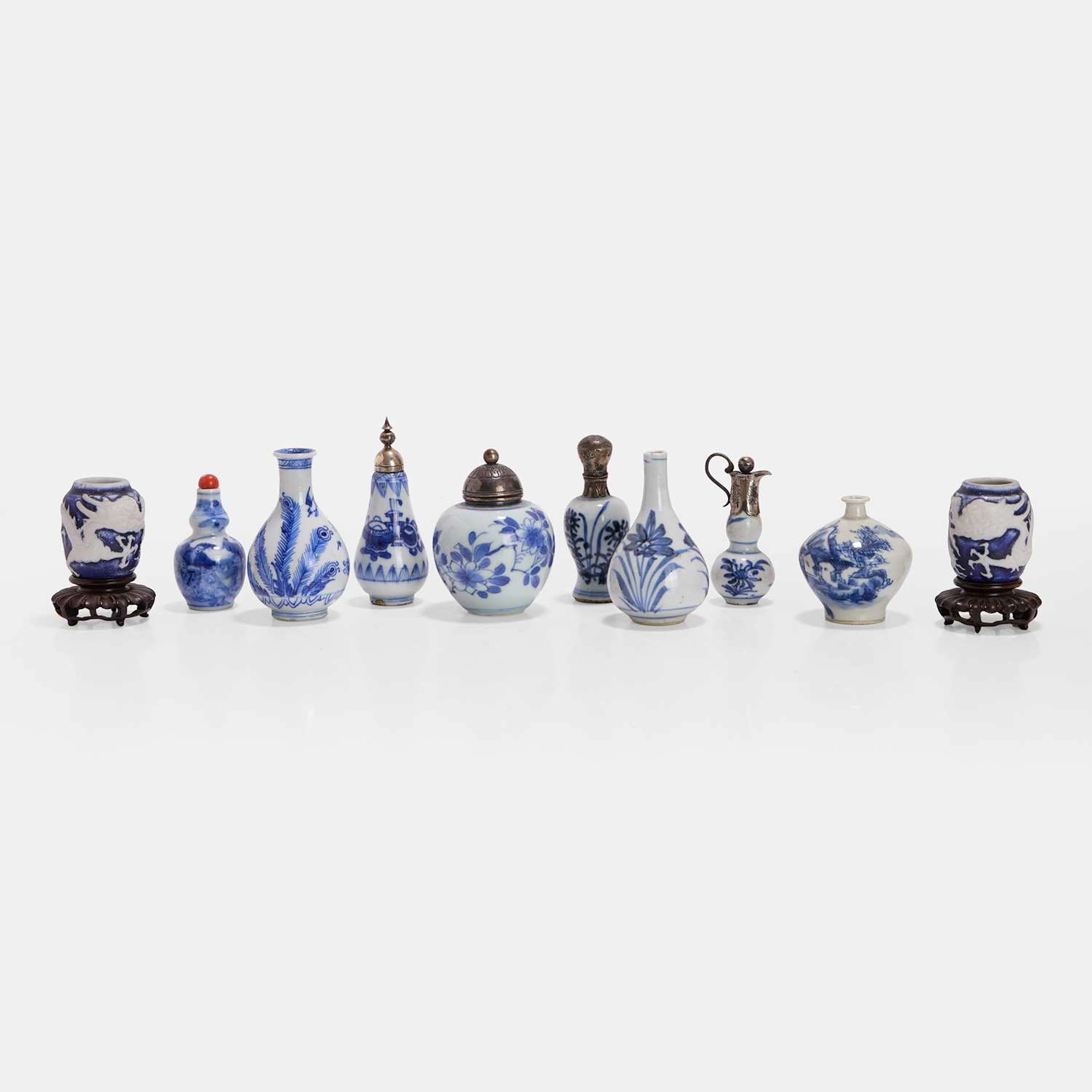 A collection of Chinese miniature blue and white vases Qing dynasty