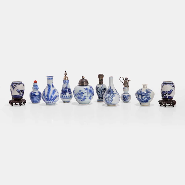 A collection of Chinese miniature blue and white vases Qing dynasty