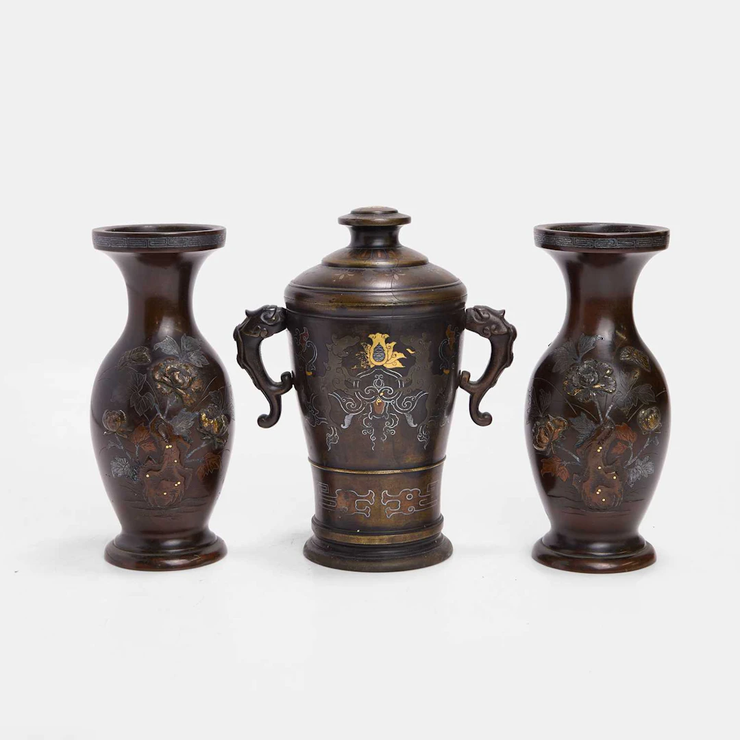 Three Japanese mixed-metal bronzes Meiji period (1868-1912)