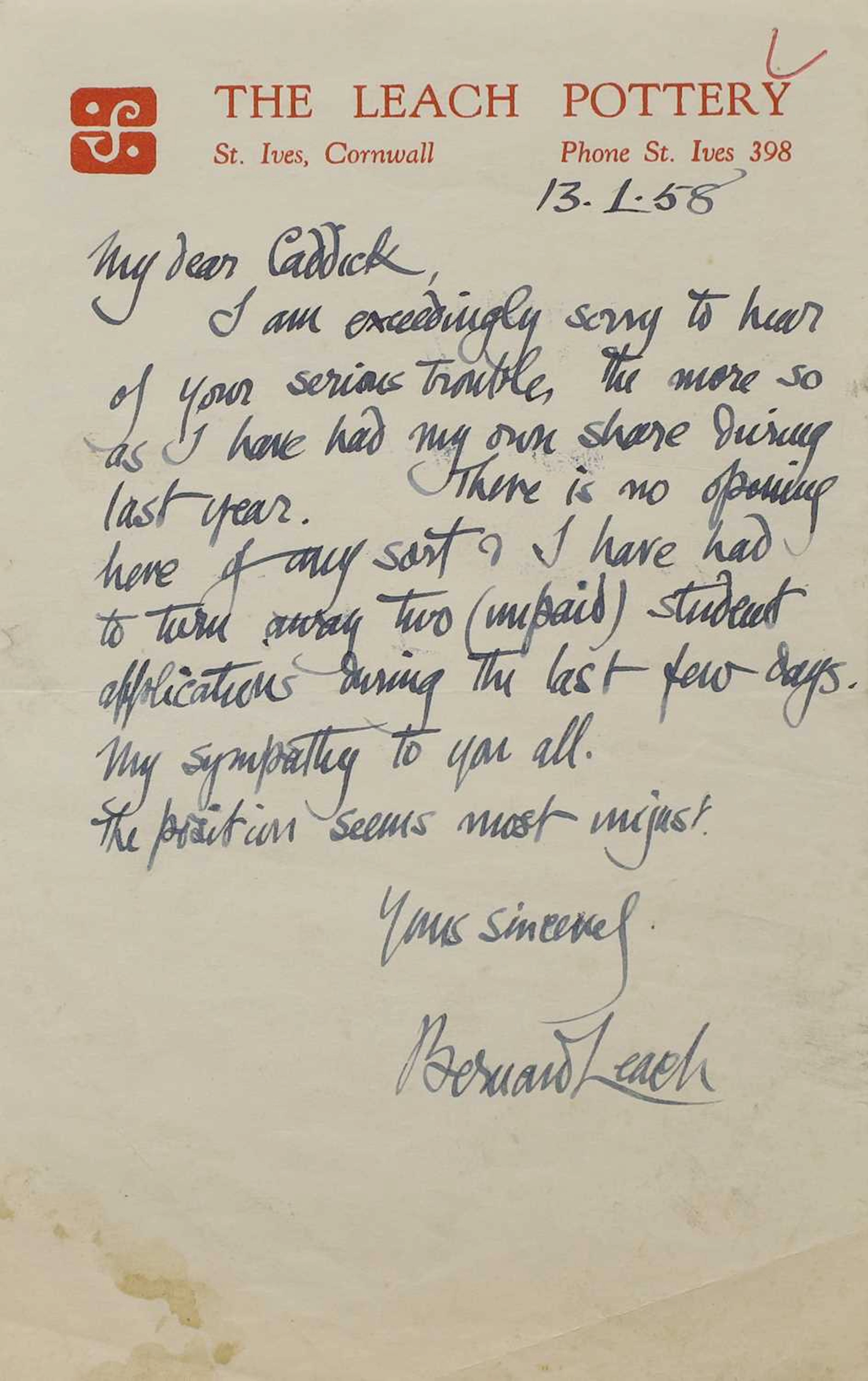 A series of letters from Bernard Leach (1887-1979)