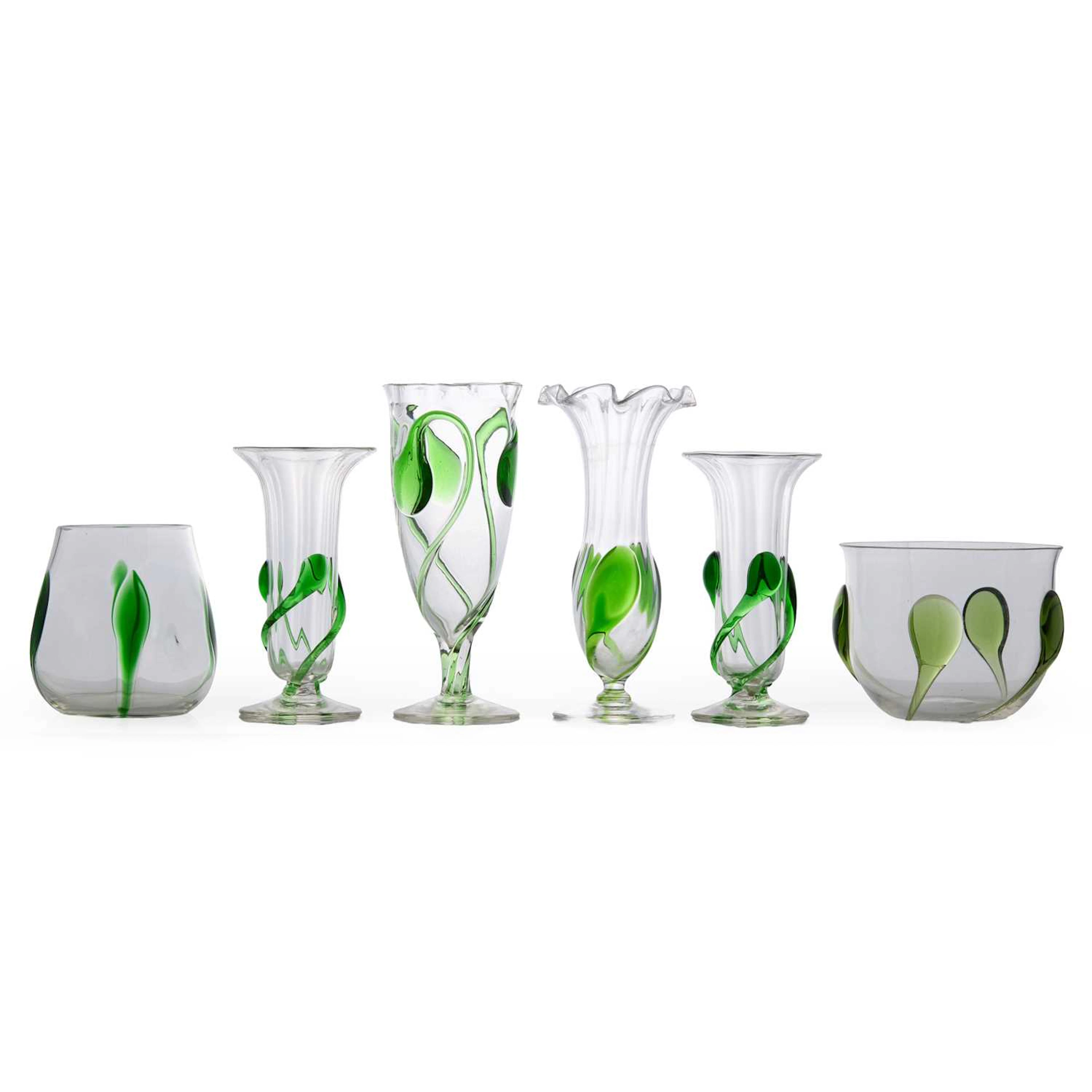 A collection of Art and Crafts glass vases circa 1905, attributed