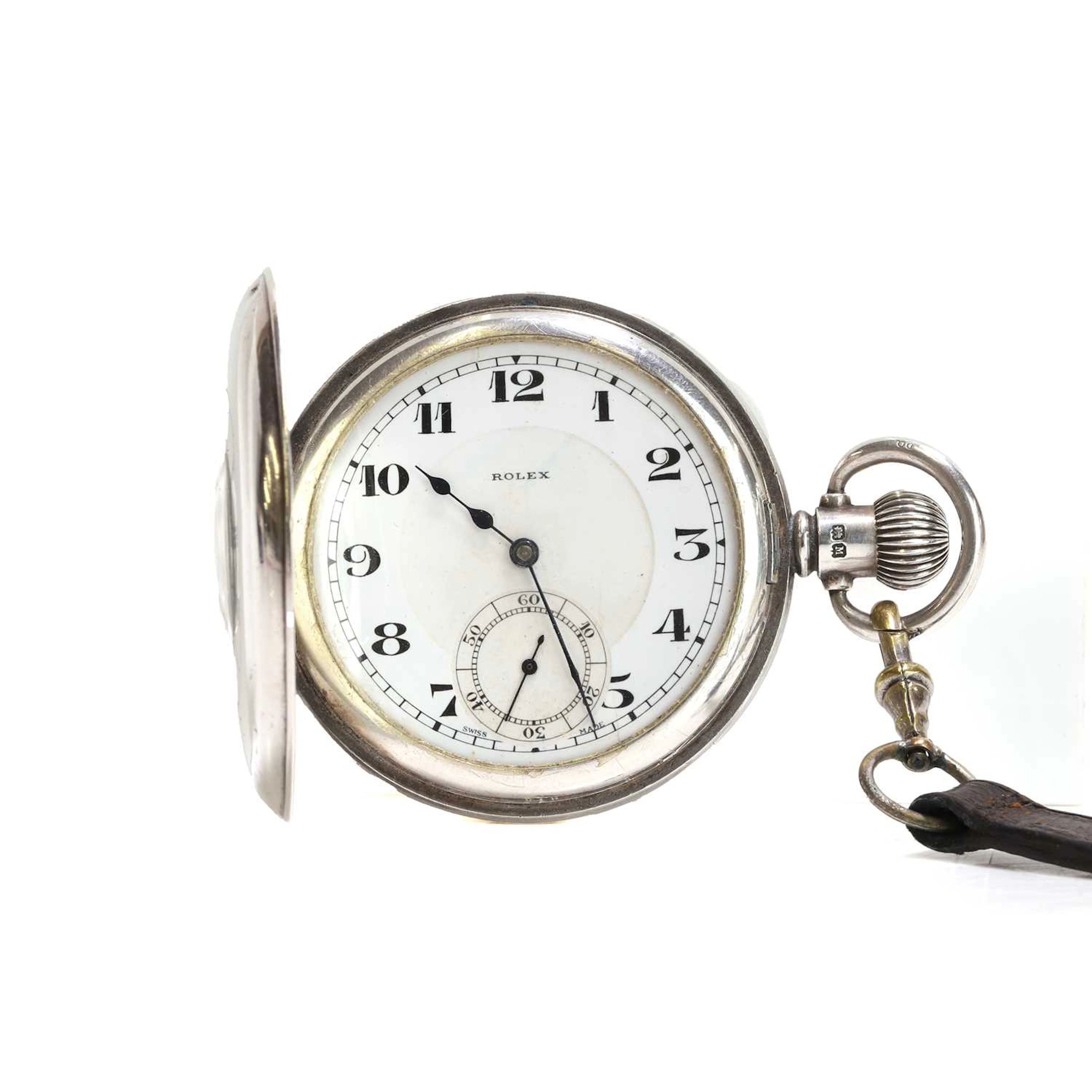Rolex a silver cased side wind half hunter pocket watch