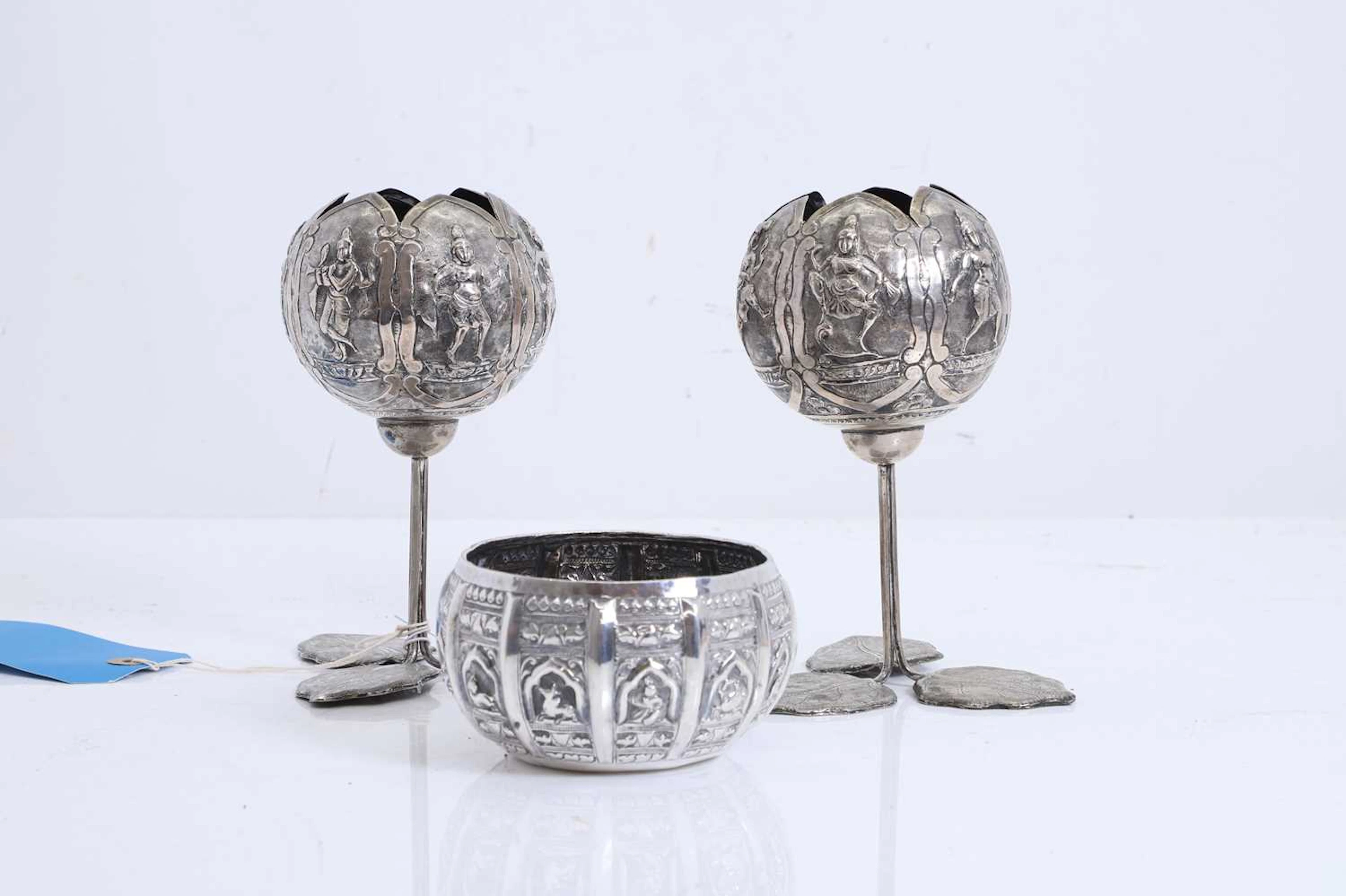 A pair of silvered metal goblets circa 1920, South Indian, Bombay (Mumbai)