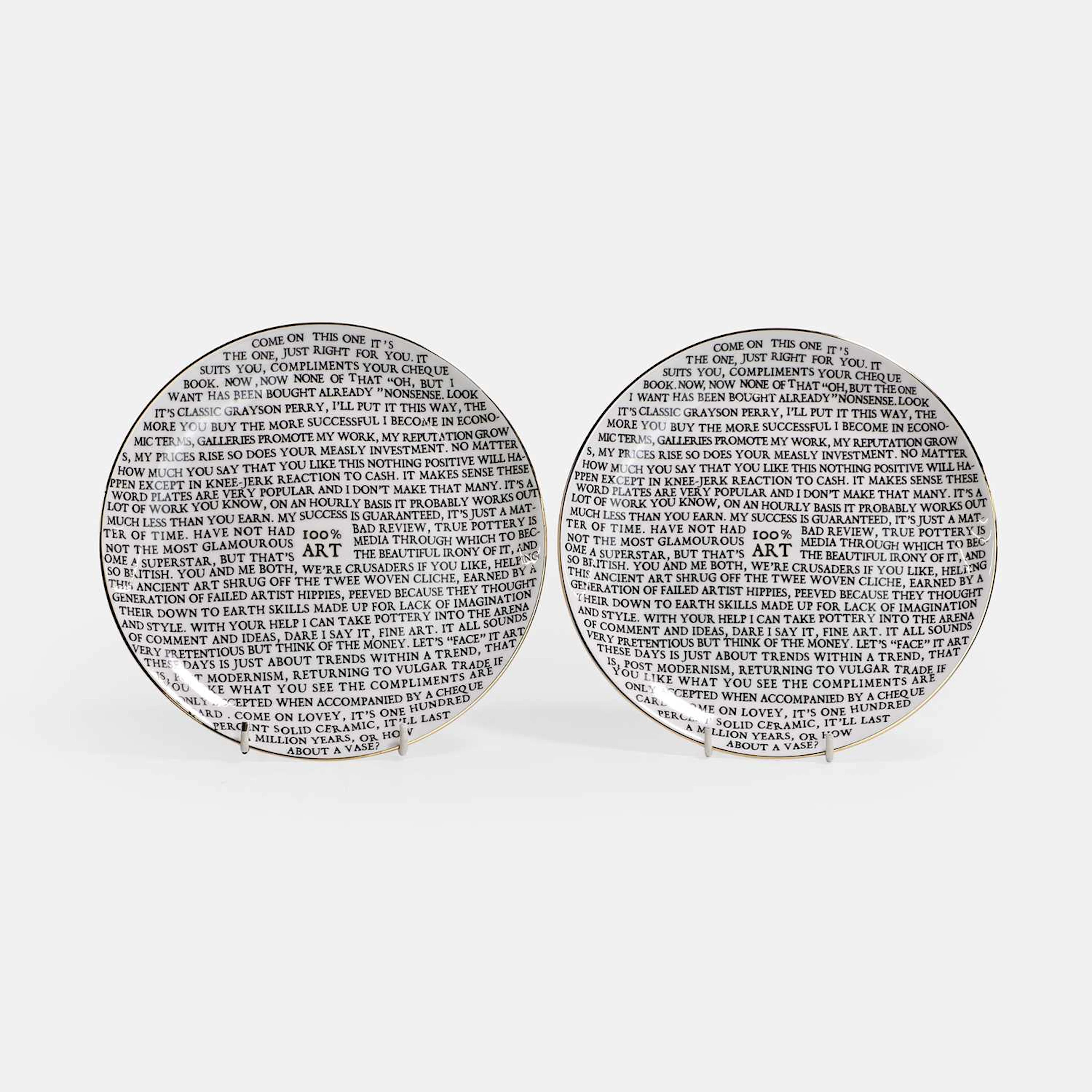 Sir Grayson Perry RA (British, b.1960) a pair of '100% Art' plates