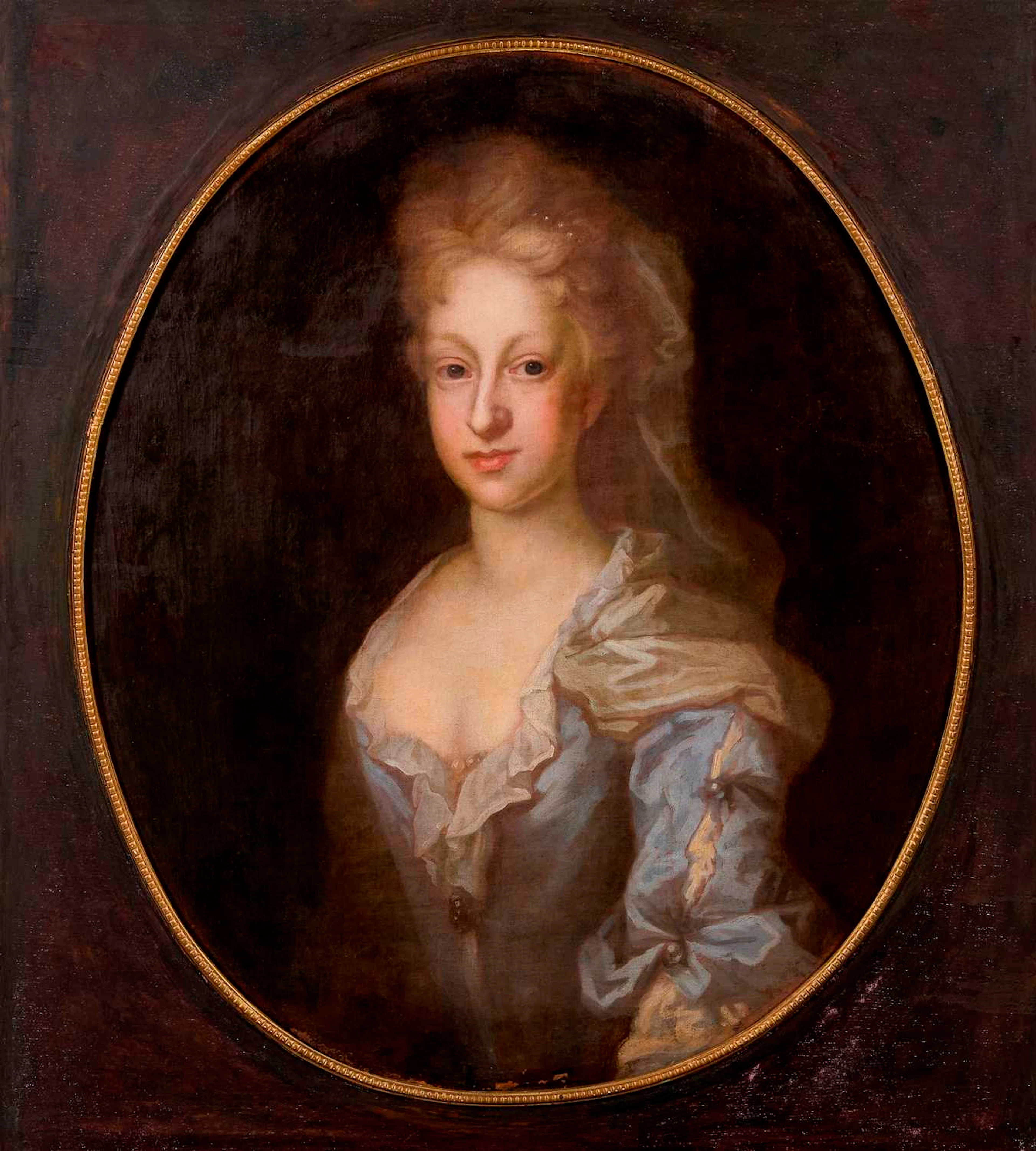 English School, circa 1700 Portrait of a lady, half-length, in a blue dress