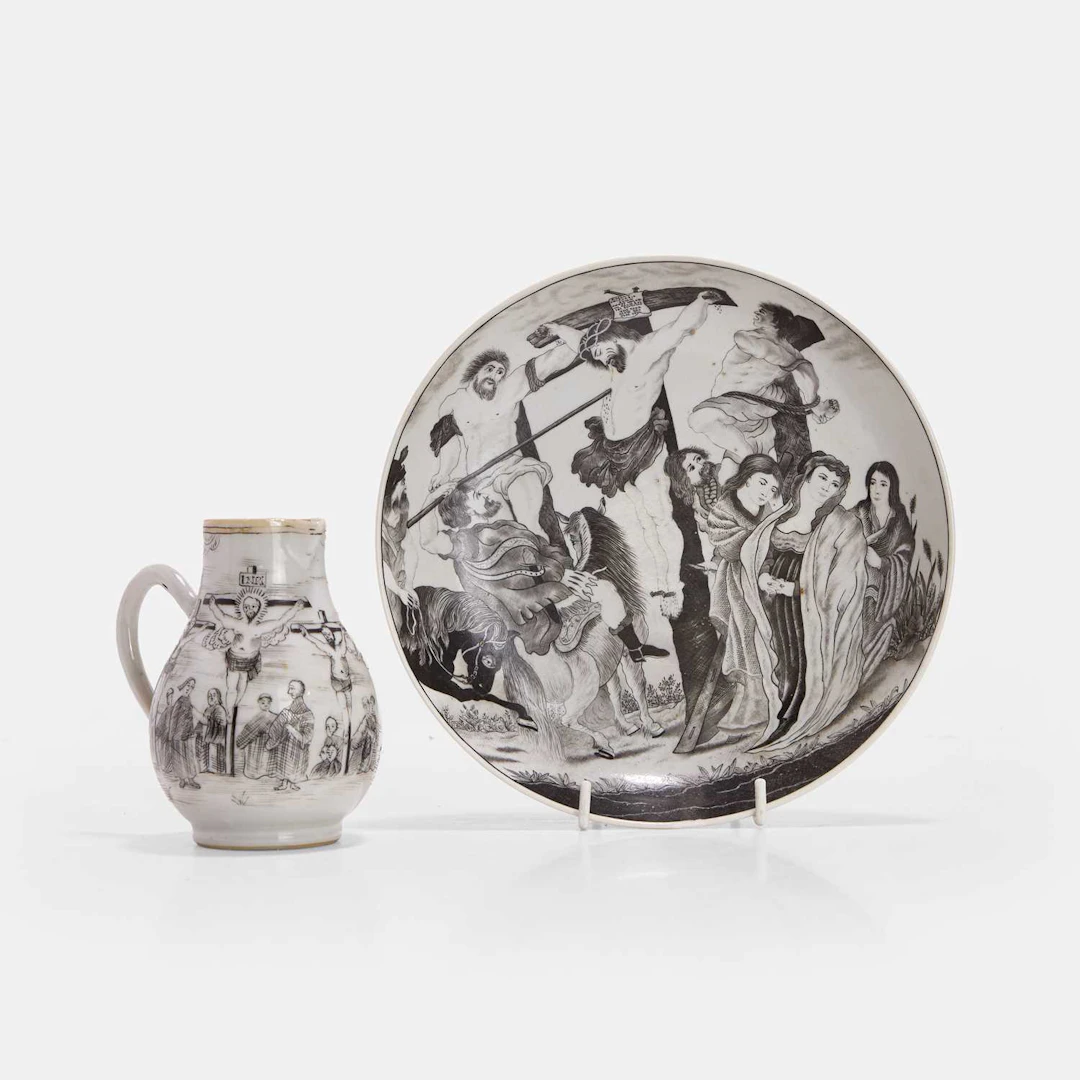 Two pieces of Chinese export en grisaille porcelain 18th century